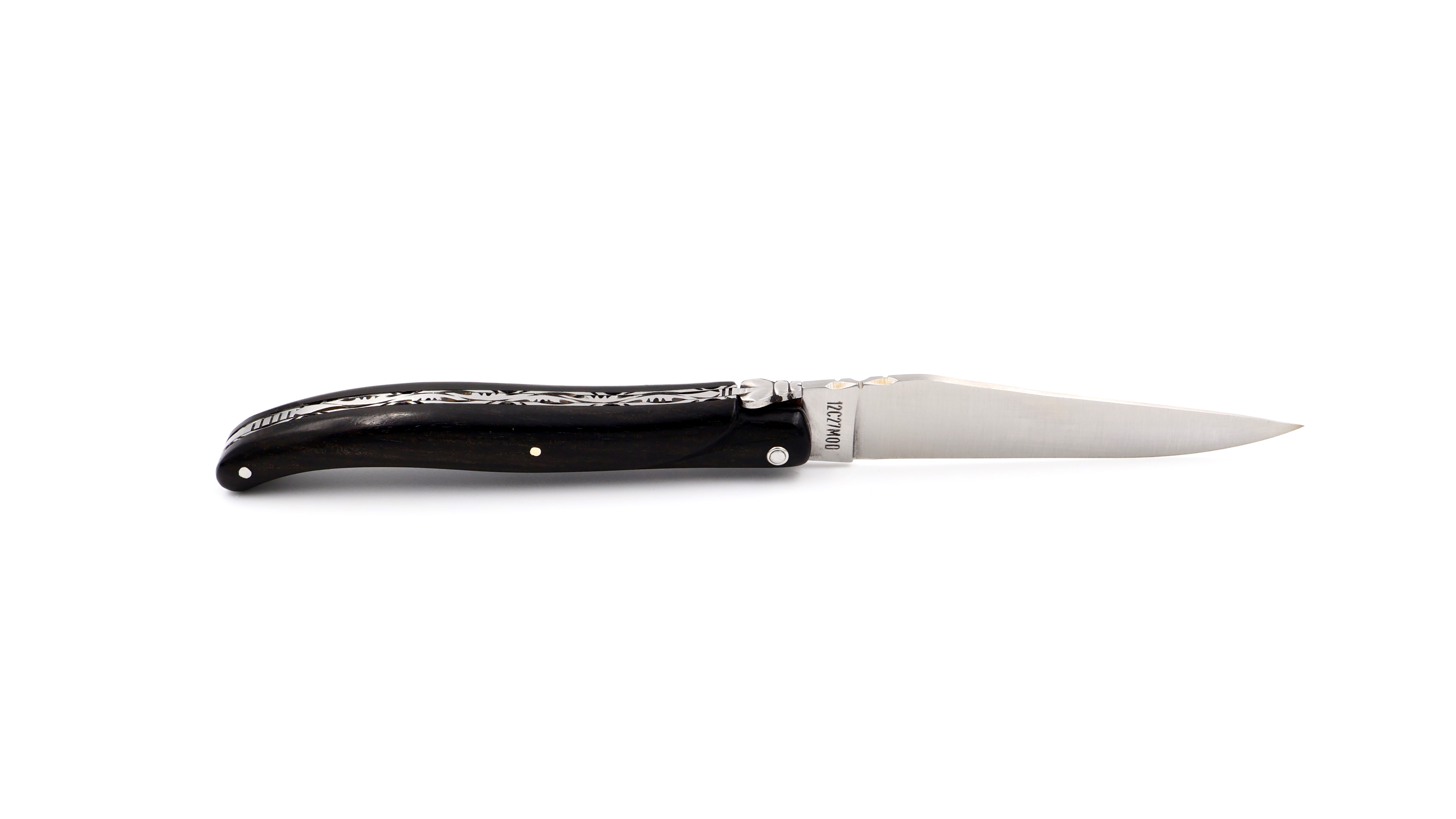 Laguiole en Aubrac Ebenholz guillochiert massiver Griff 12 cm matt