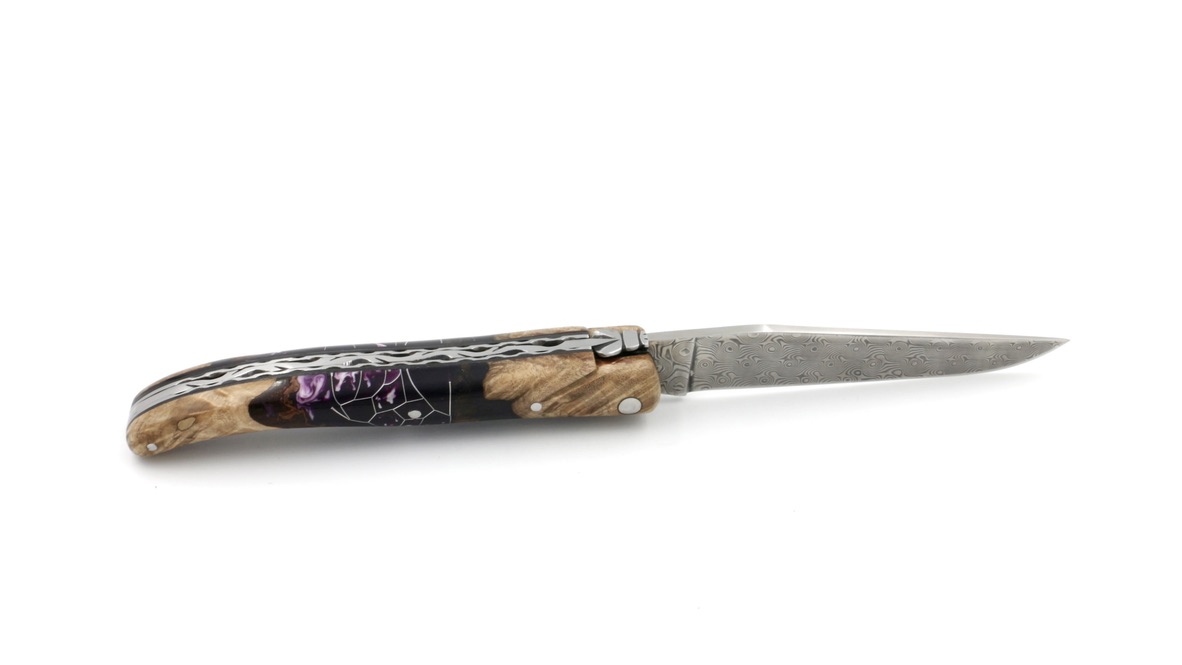 Claude DOZORME Laguiole Messer LUX Esche Wurzelholz Nid d'Abeille 12 cm Damastklinge