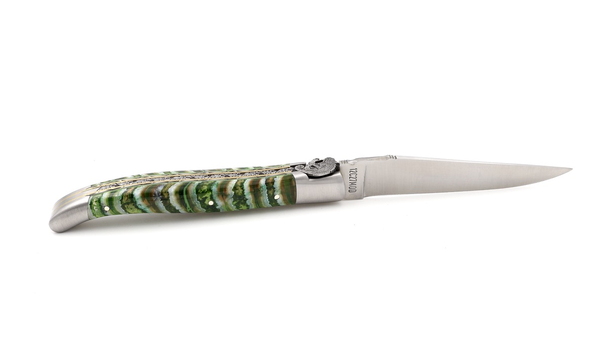 Meisterstück Laguiole en Aubrac Gecko Mammut-Backenzahn grün 12 cm