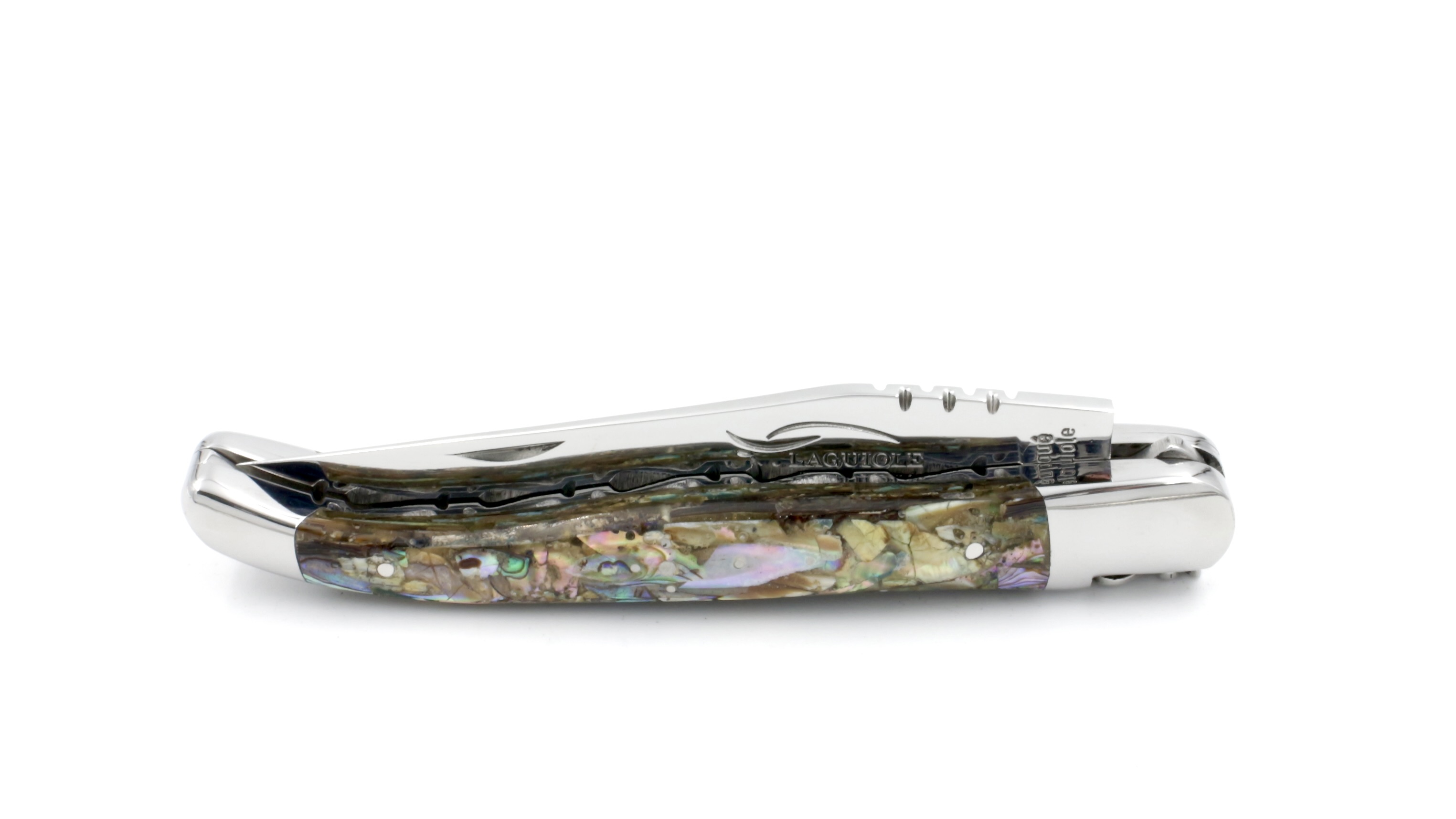 Honoré Durand Laguiole knife Prestige doubleplates Abalone shiny 14C28 12 cm