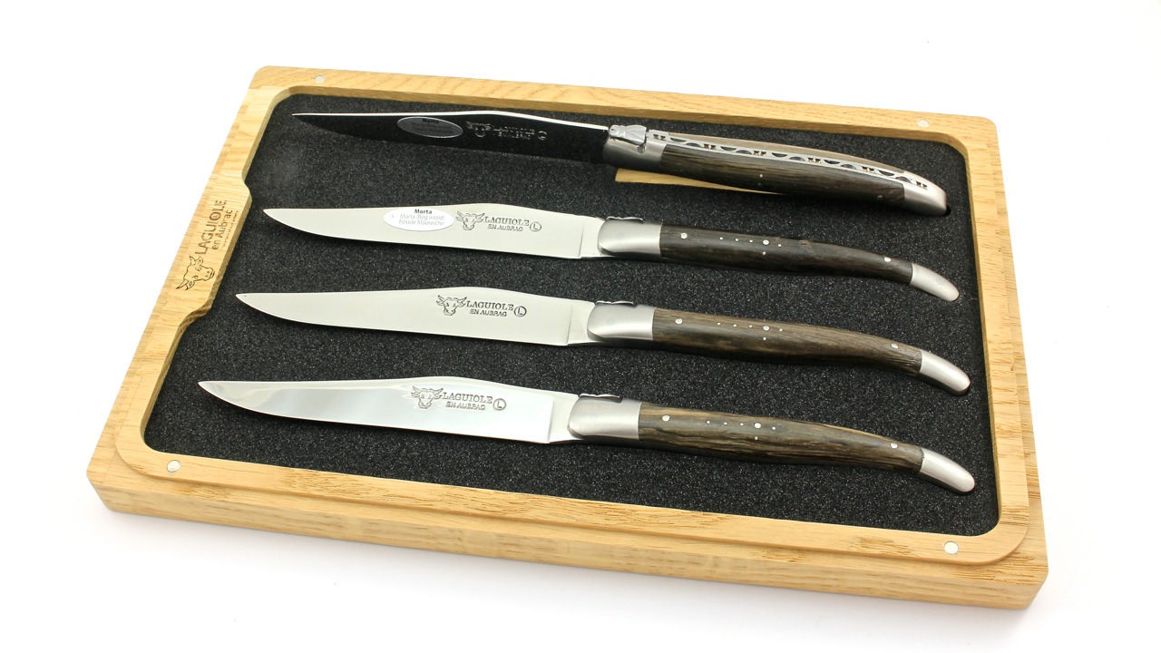 Laguiole en Aubrac fossile Mooreiche Laguiole Steakmesser Set