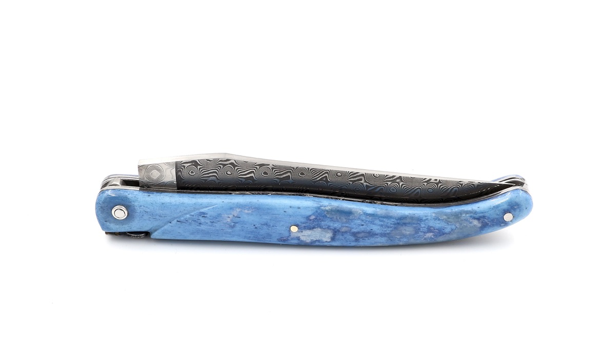 Laguiole en Aubrac damascus camel bone full handle with double plates 12 cm shiny