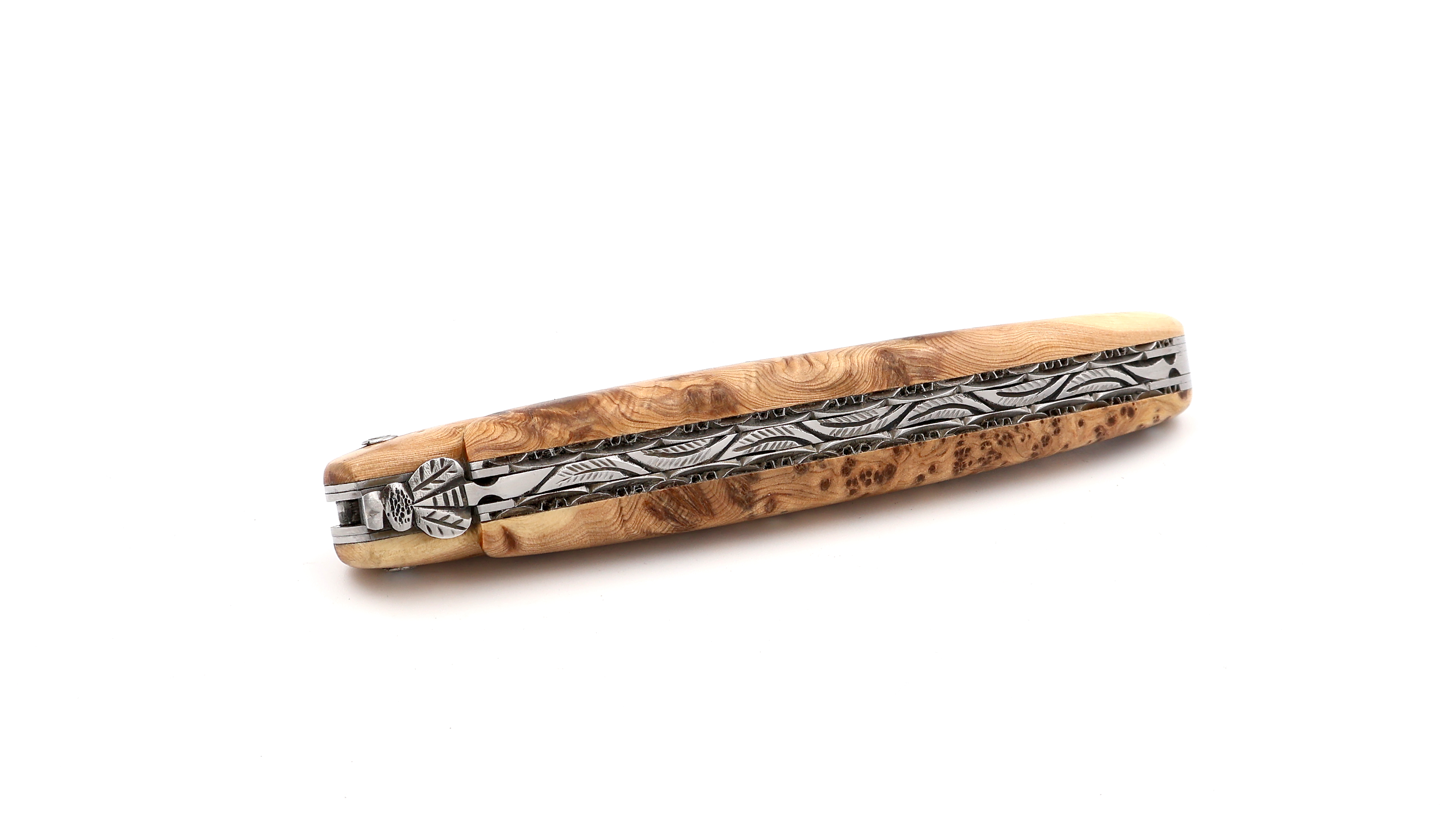 Laguiole en Aubrac  DSC® Carbon Damast Wacholder matt massiv Doppelplatine 12 cm