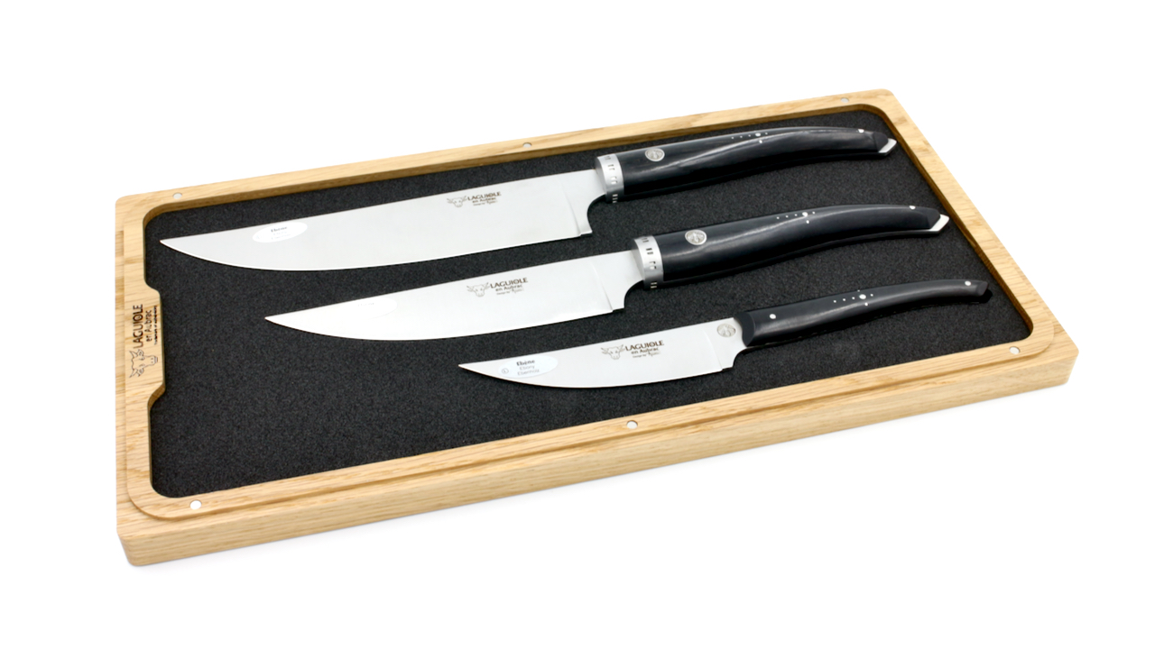 Laguiole en Aubrac Gourmet Kochmesser Set 3-teilig Ebenholz