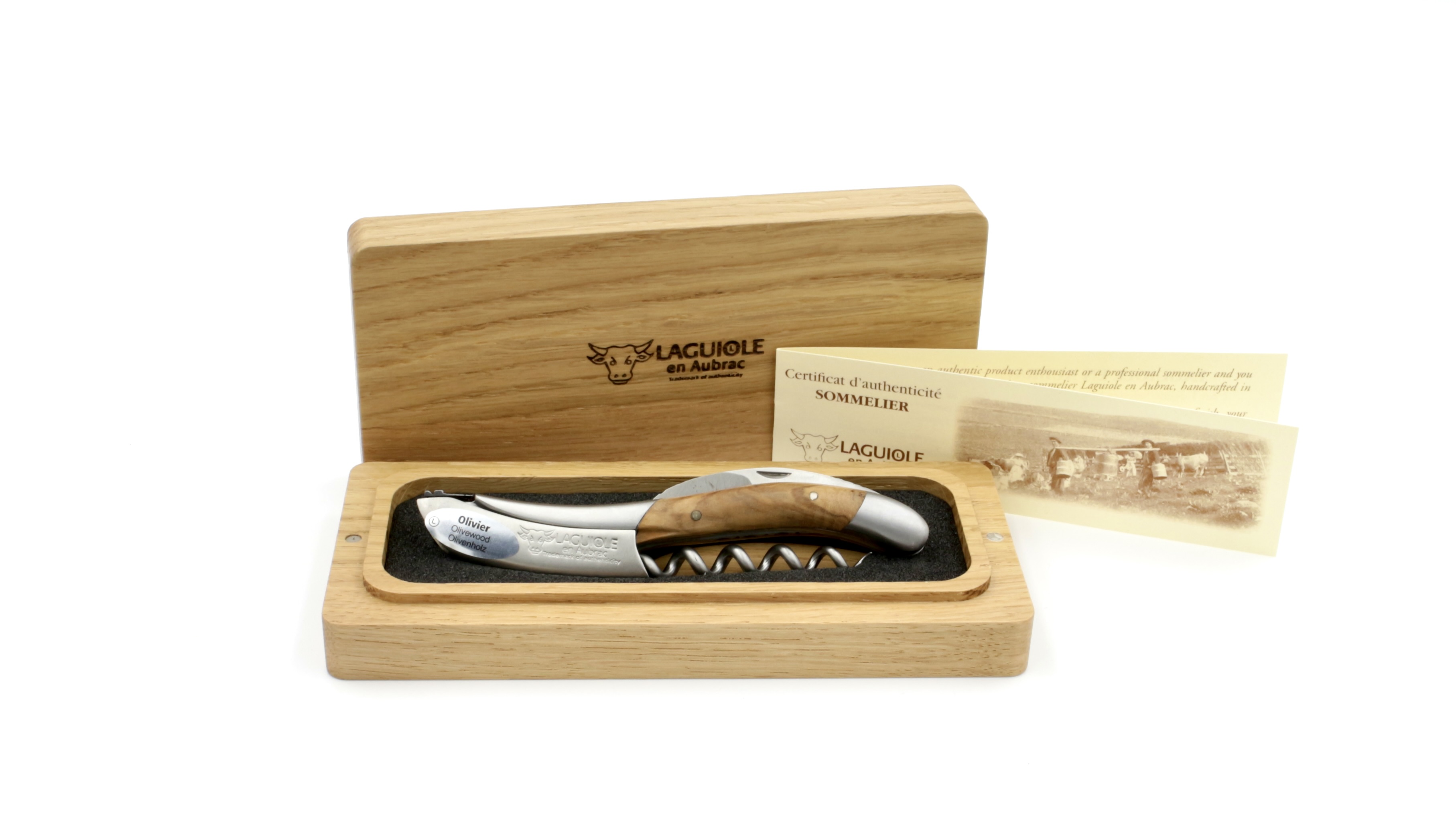 Laguiole en Aubrac Laguiole Sommelier knife olive wood, with guillochage, special bee