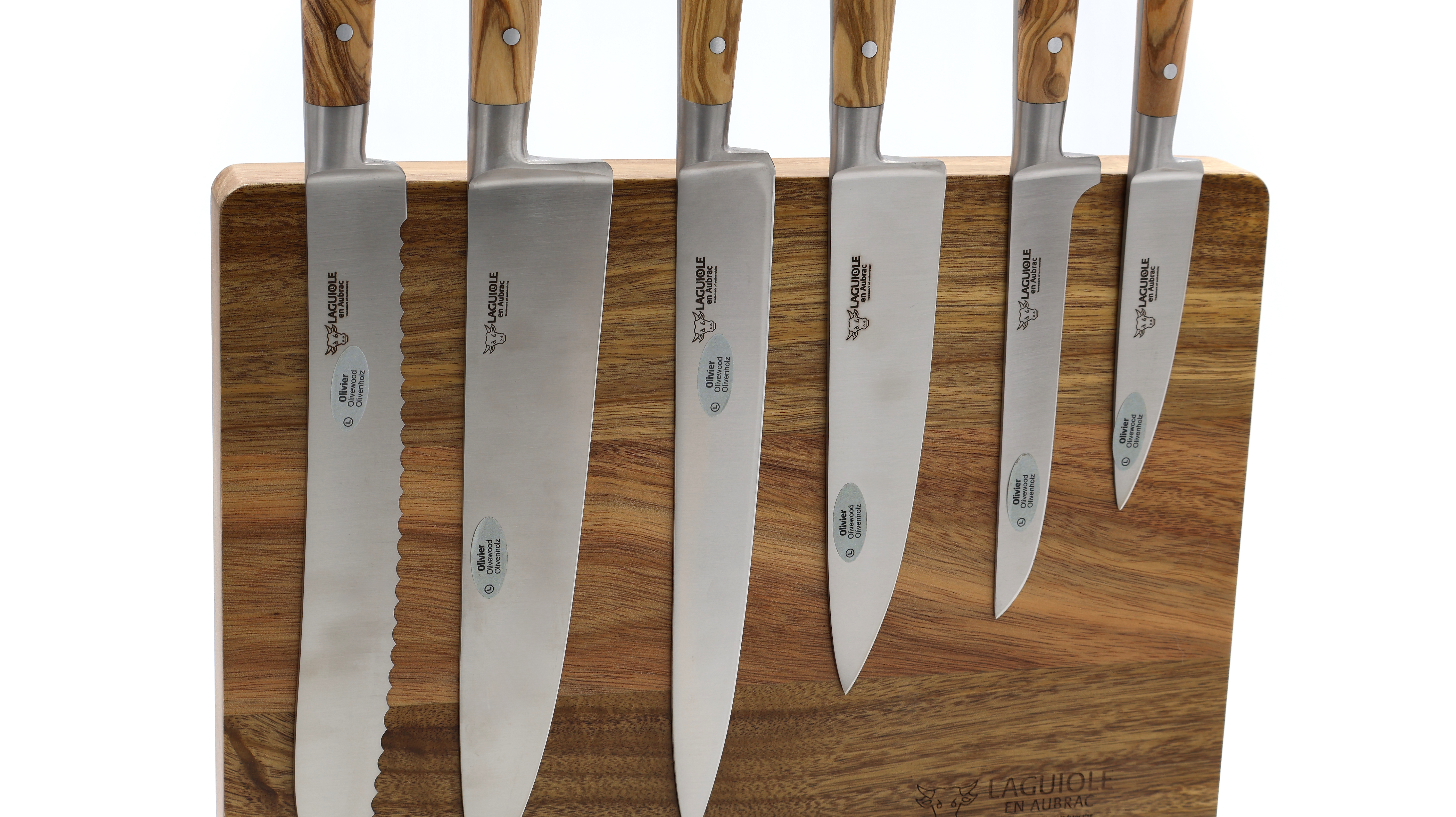 Laguiole en Aubrac Kochmesser-Set Olive 6-teilig mit Magnetblock