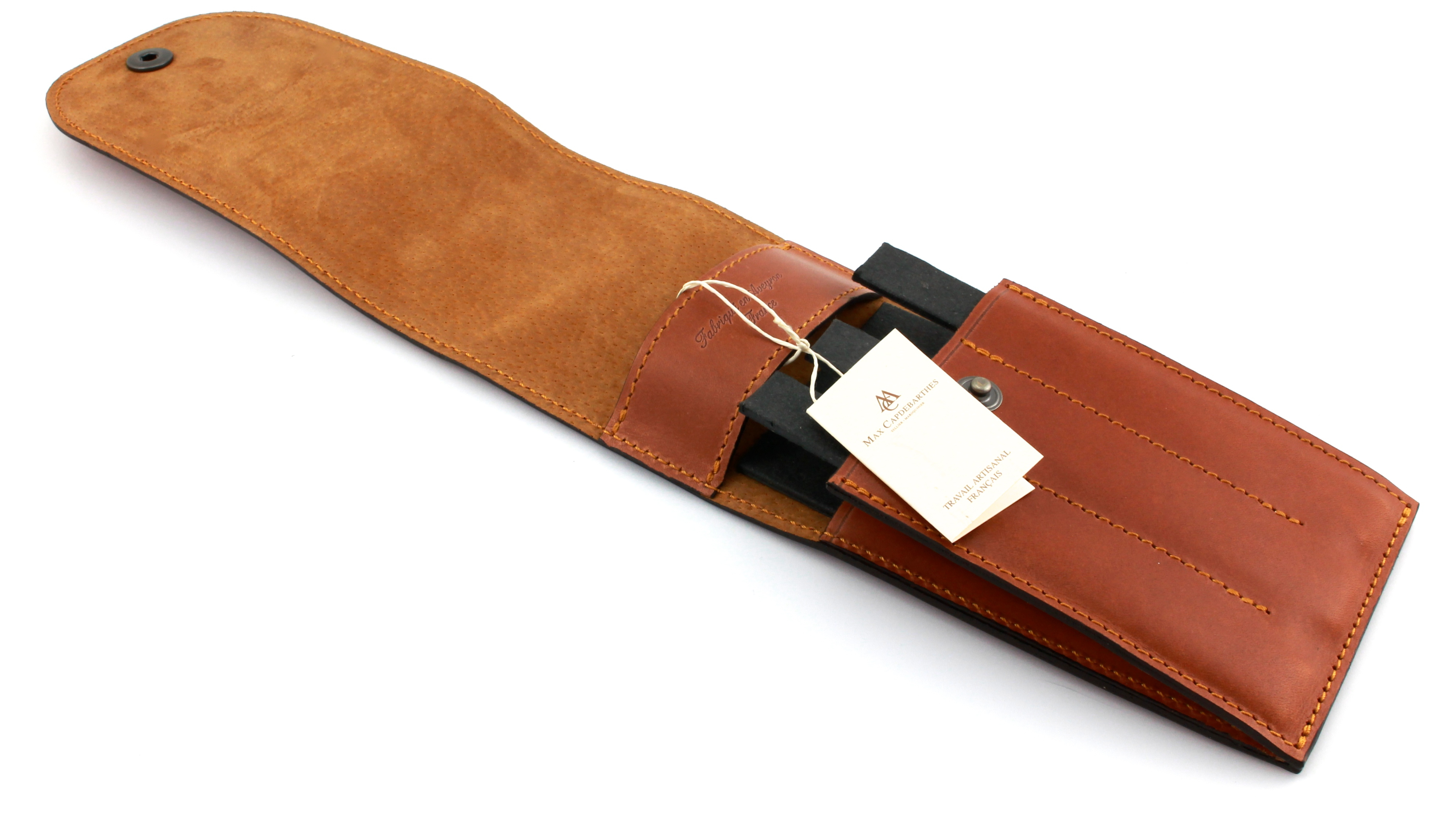 Steakmesser-Etui-maya-offen MAX CAPDEBARTHES Steakmessertasche aus Leder für  6 Steakmesser