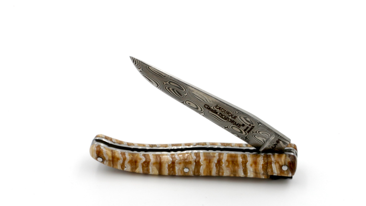Claude DOZORME Laguiole Messer LUX Mammutbackenzahn braun 12 cm Damastklinge