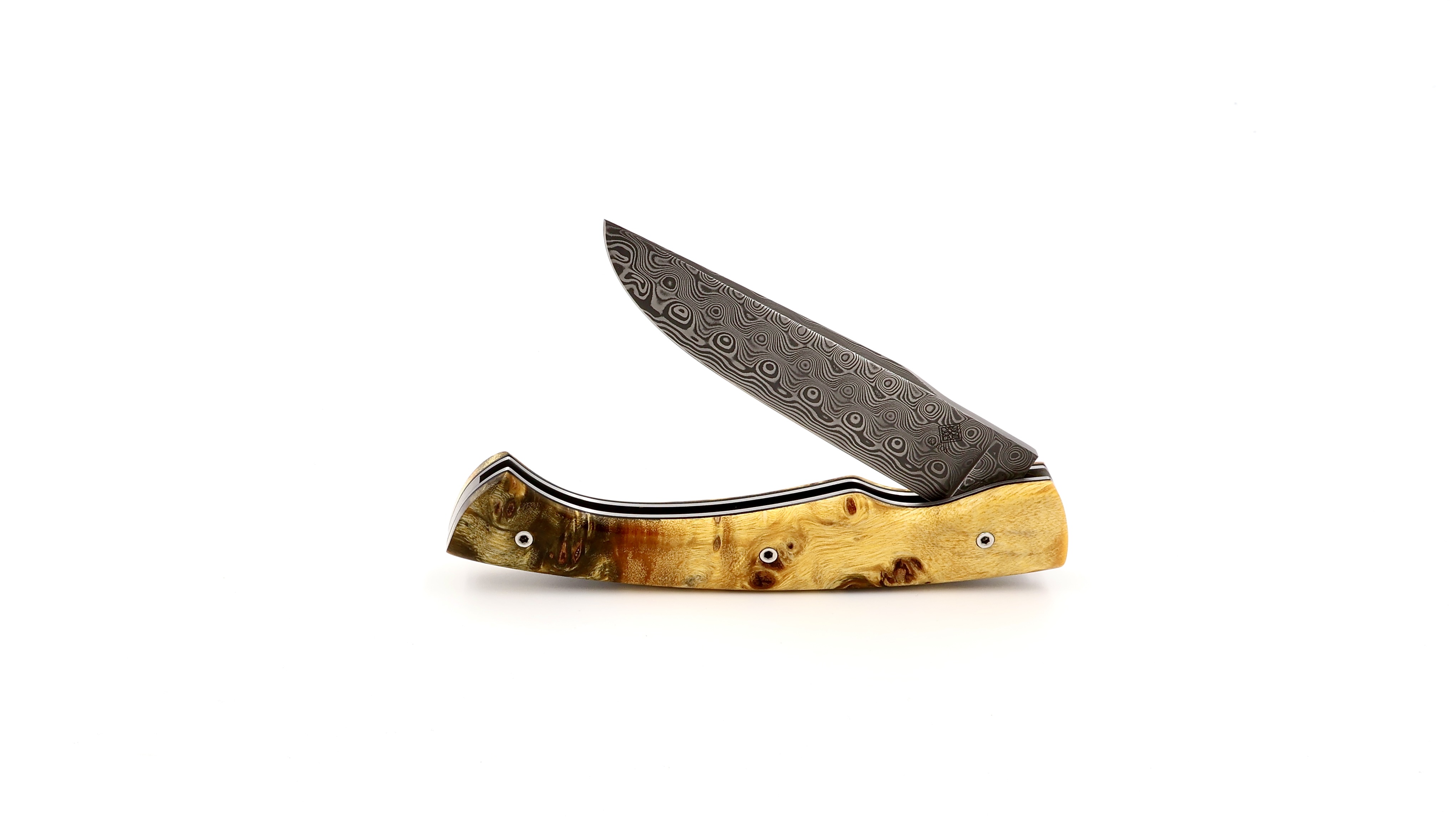 KLEOS folding knife LYKOS burl of polplar wood damascus blade