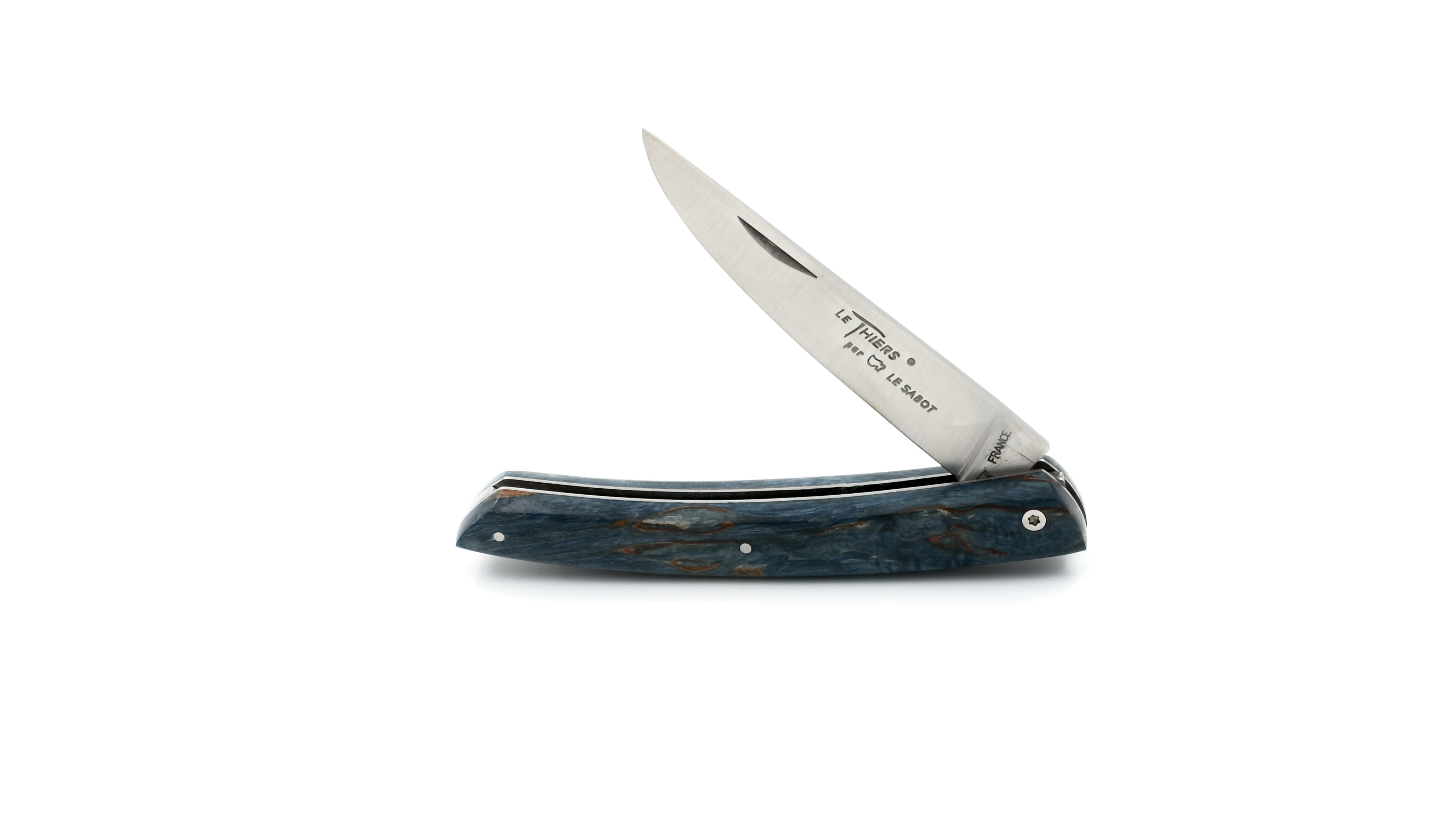 AU SABOT Le Thiers Messer 12 cm Maserbirke blau