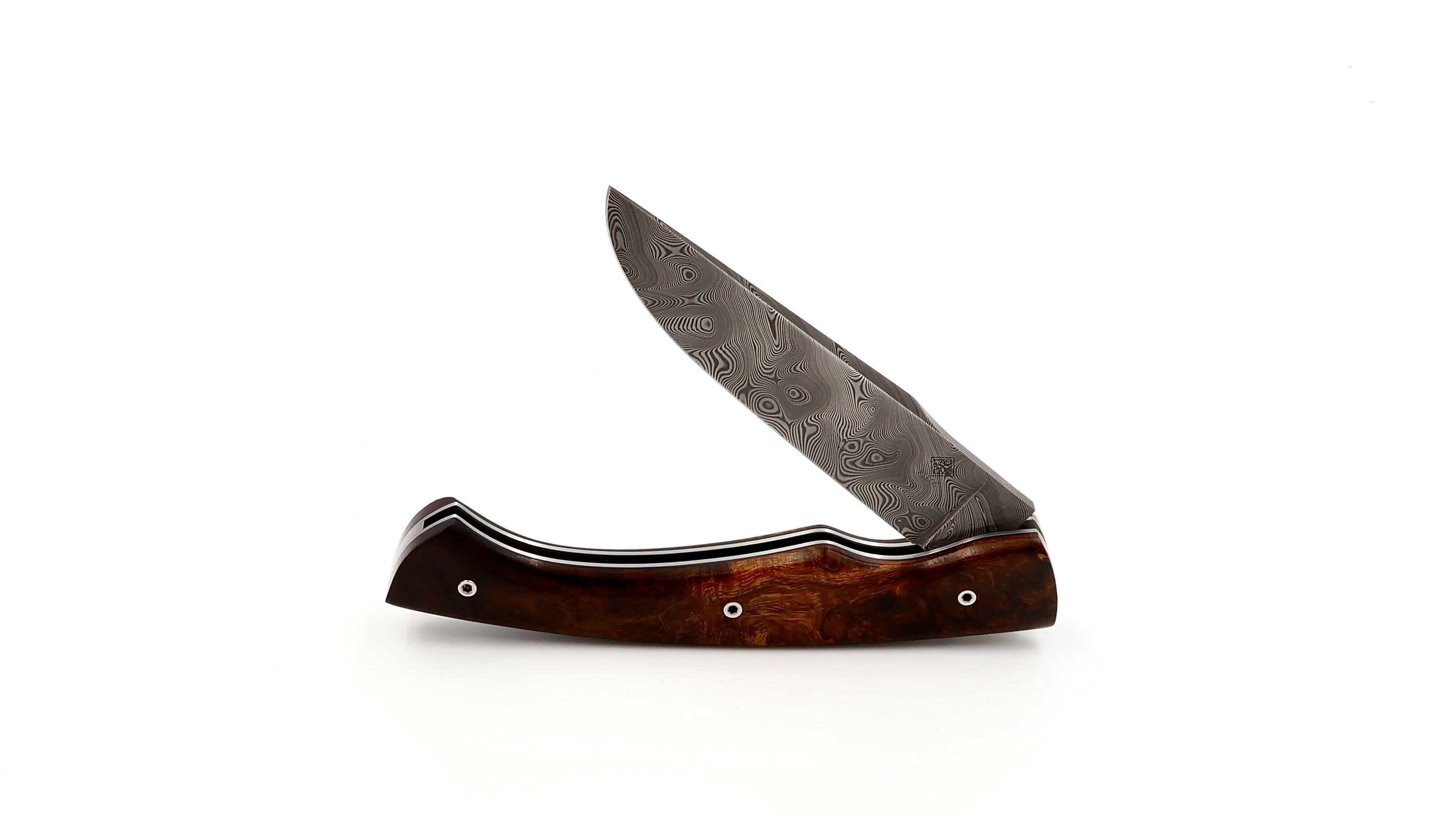 KLEOS folding knife LYKOS burl of ironwood damascus blade