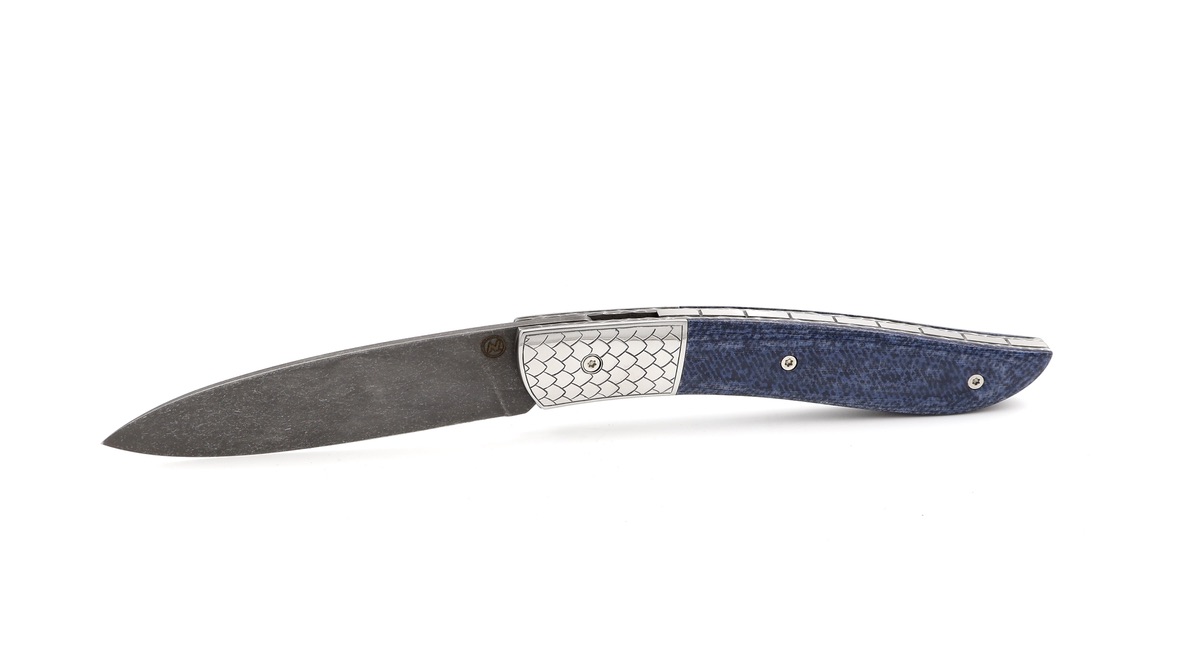 Tim Bernard NÉVÉ Jeans Mikarta guillochierte Edelstahlbacken & stonewashed Klinge  Kopie