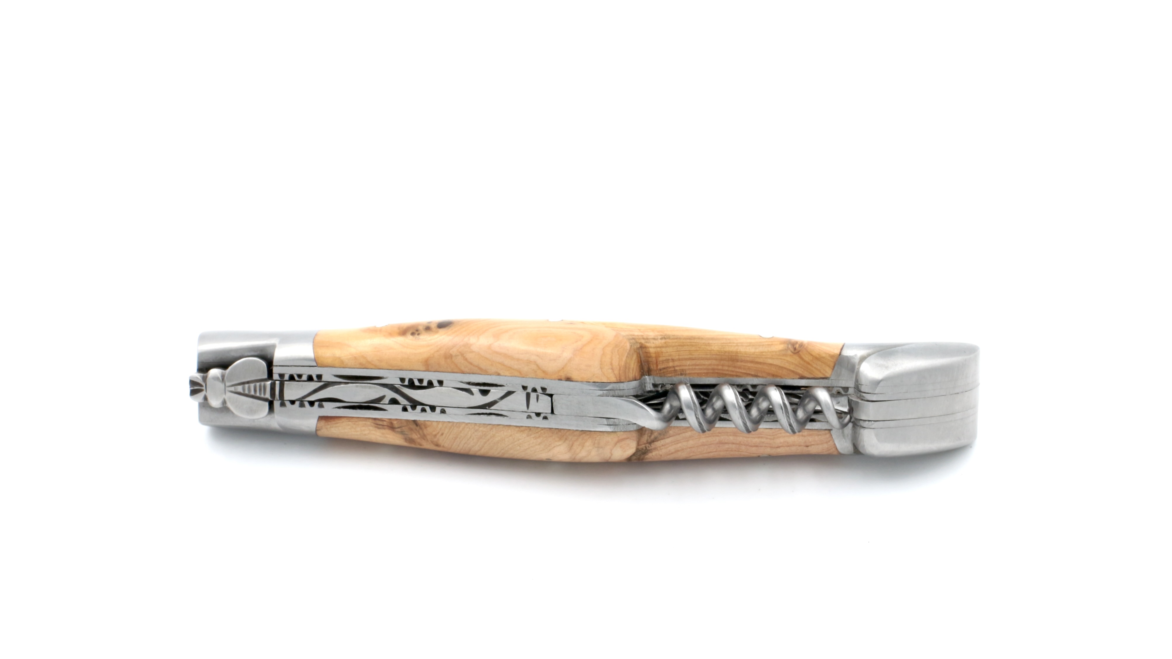 Laguiole en Aubrac damascus juniper with double plates, corkscrew 12 cm matt