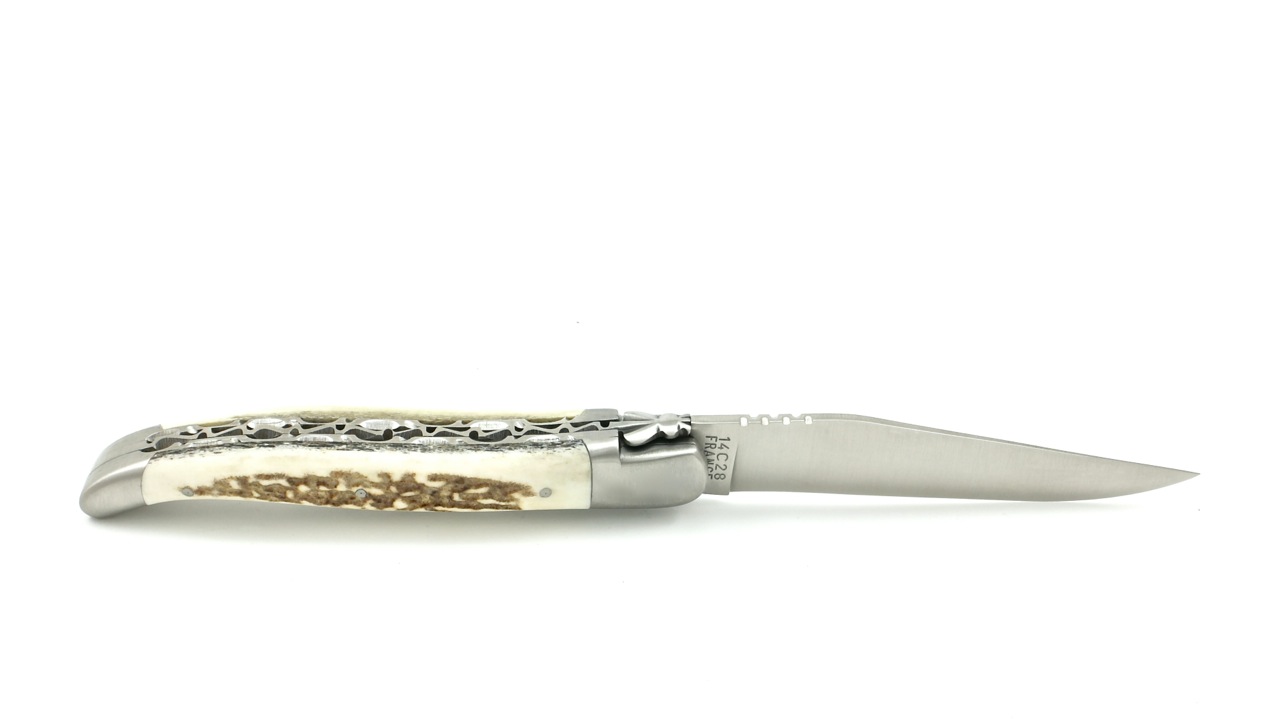 DP-HirschhornrtNEEkfoHoTyy Honoré Durand Laguiole Doppelplatine Hirschhorn 12 cm