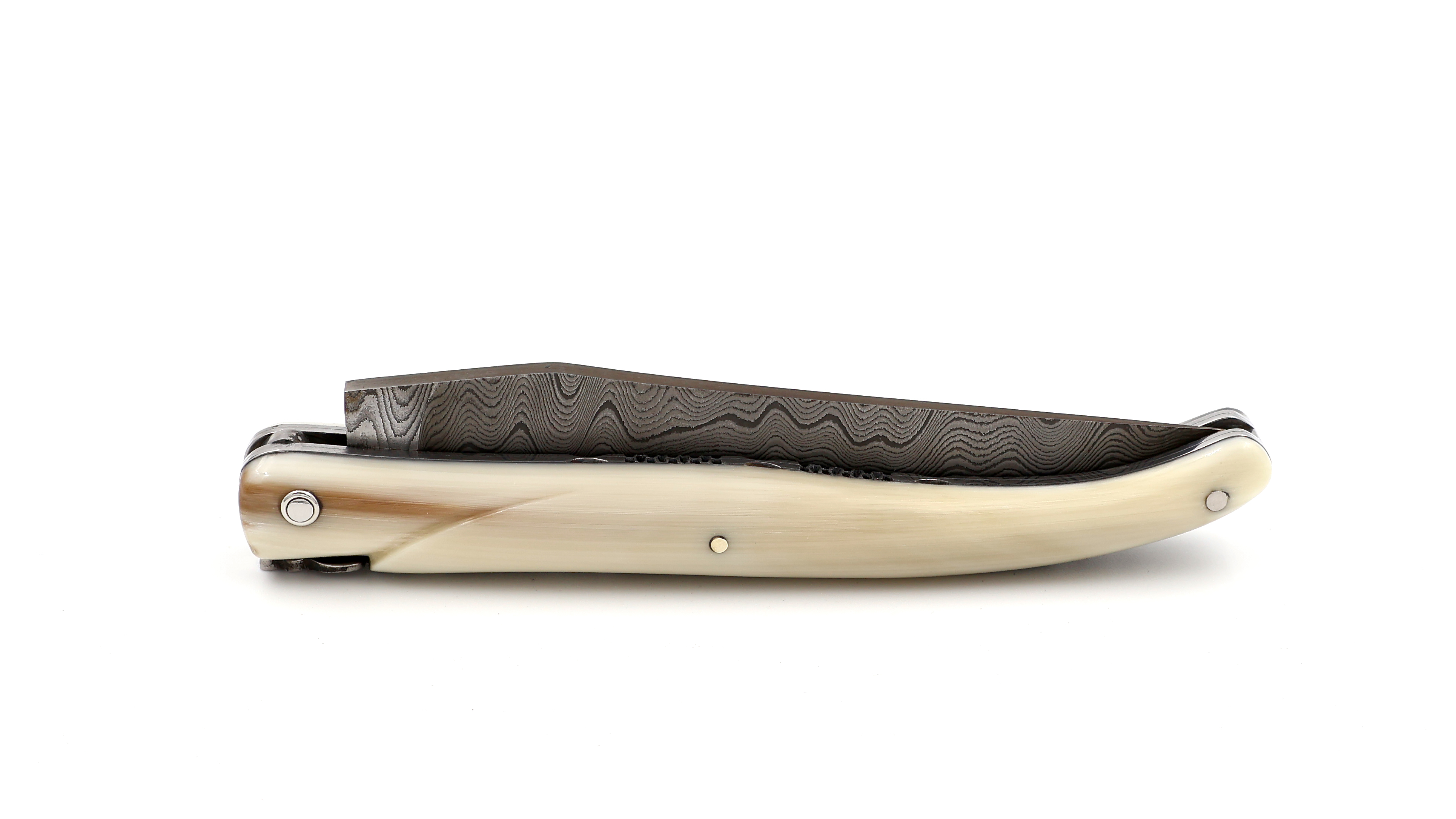 Laguiole en Aubrac Damast Hornspitze massiv Doppelplatine 12 cm
