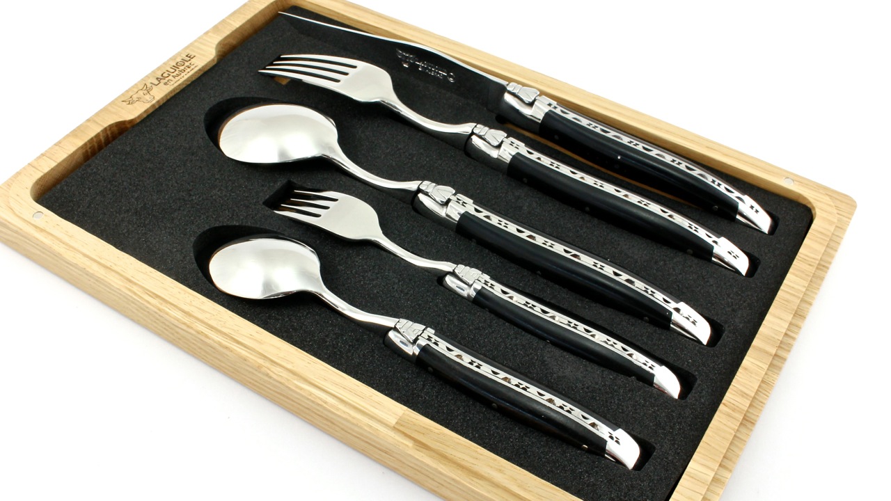 Laguiole en Aubrac Laguiole Besteck Set Ebenholz 5-teilig