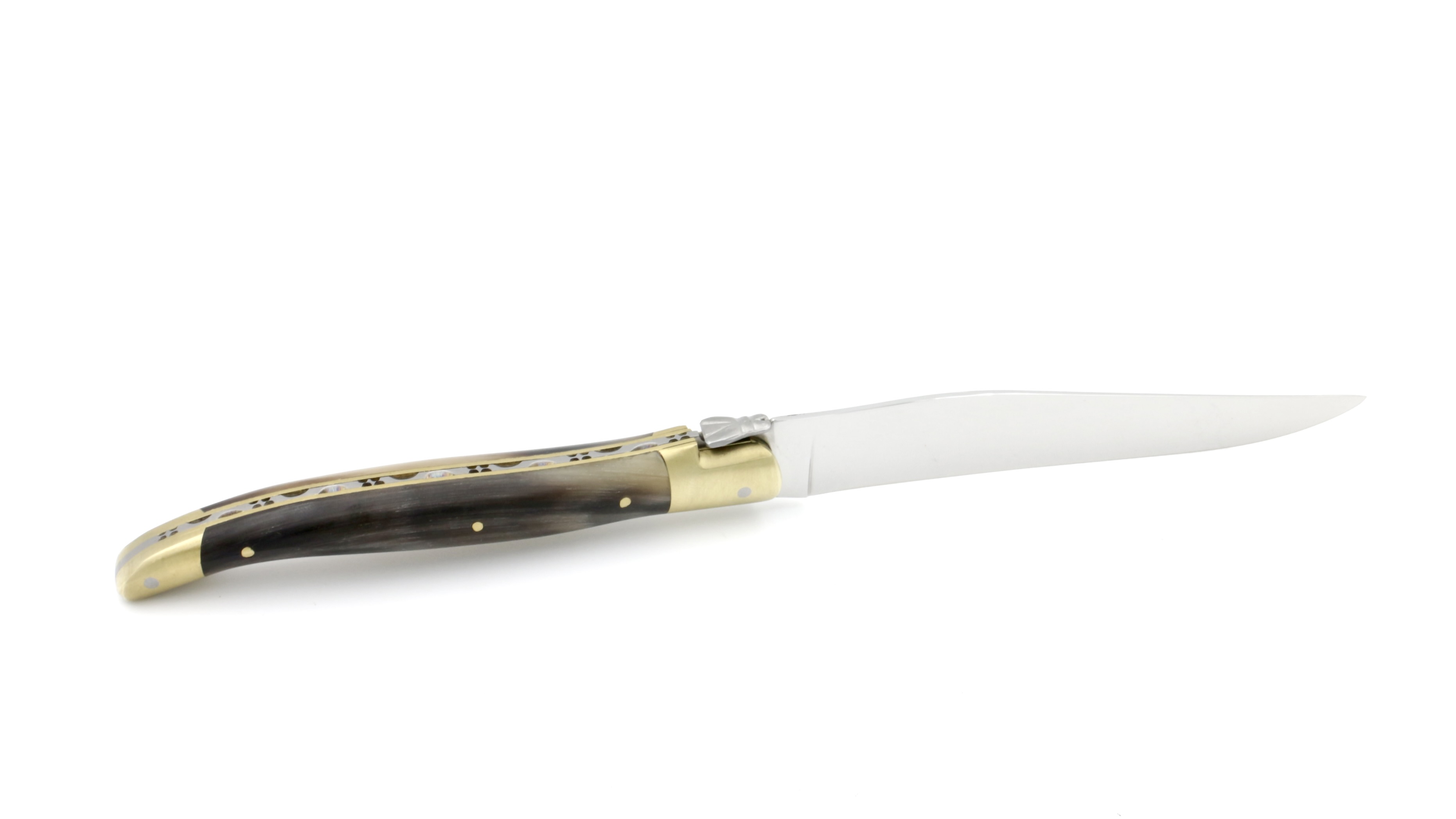 Laguiole en Aubrac steak knives set flamed horn tip brass