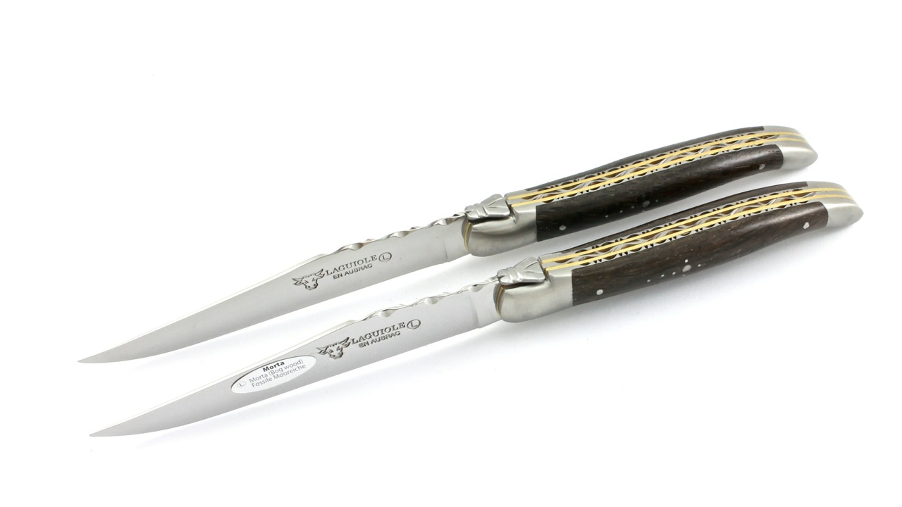 Laguiole en Aubrac Laguiole Doppelplatinen Steakmesser Mooreiche Set 2-tlg.