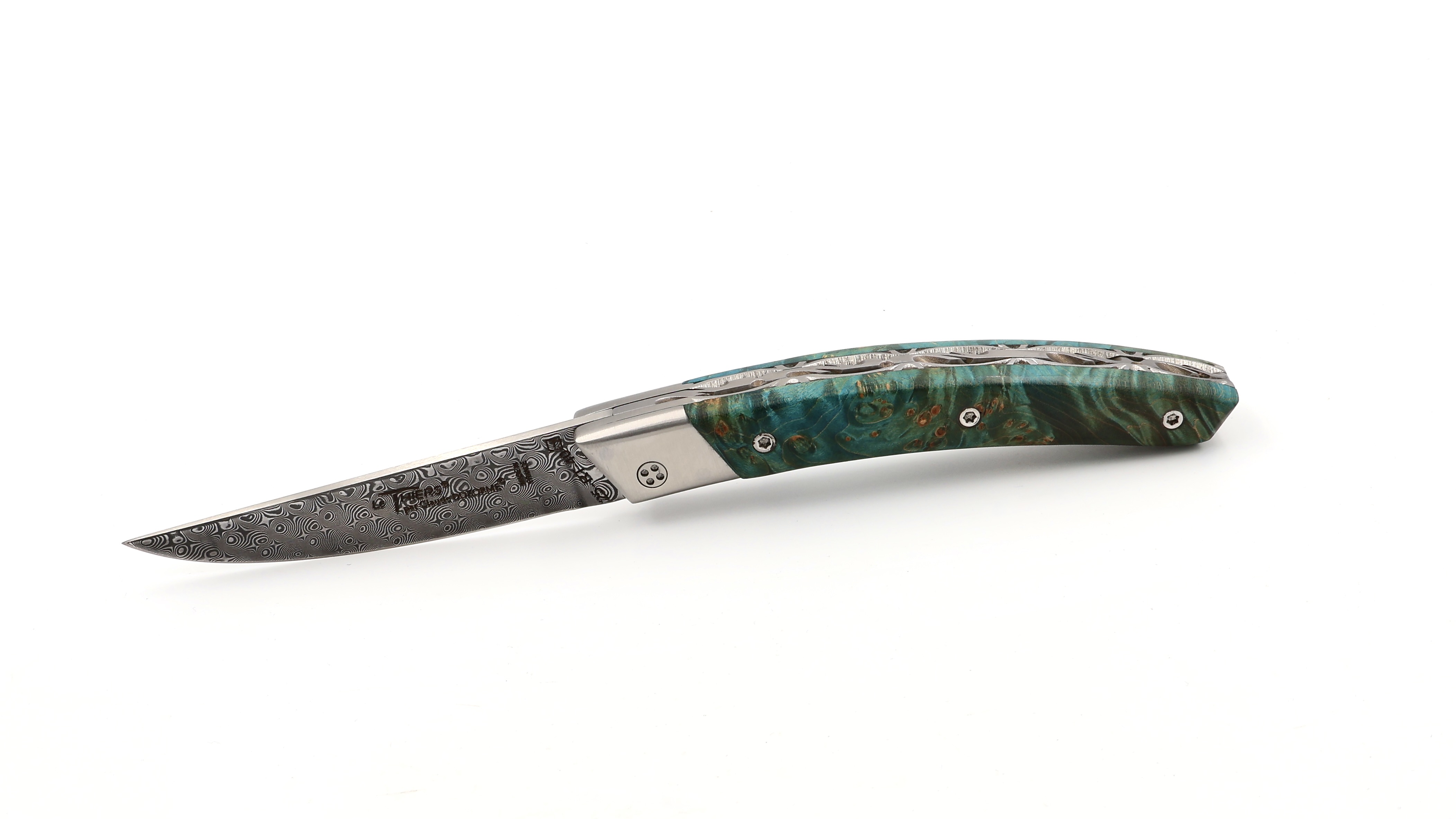 Claude DOZORME Thiers RLT maple burl damascus blade