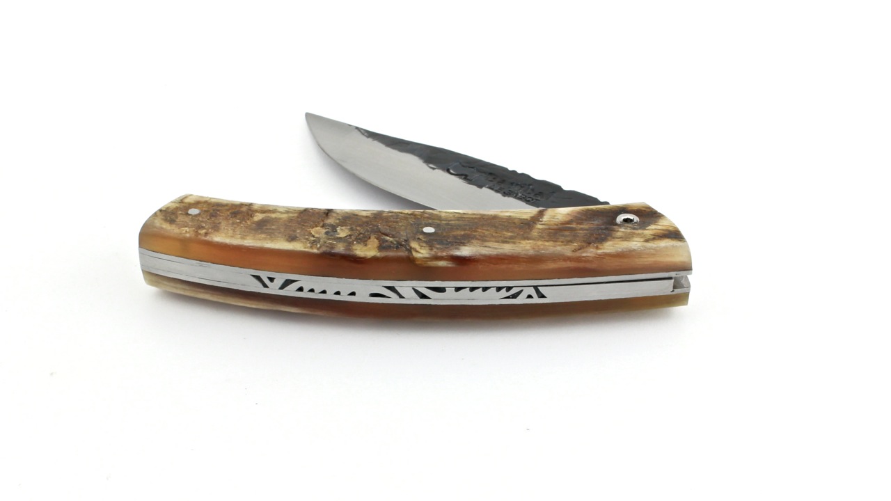 Baribal-bdf-widder-4 AU SABOT BARIBAL Jagdmesser Carbonklinge mit Schmiedehaut  Widderhorn  12 cm