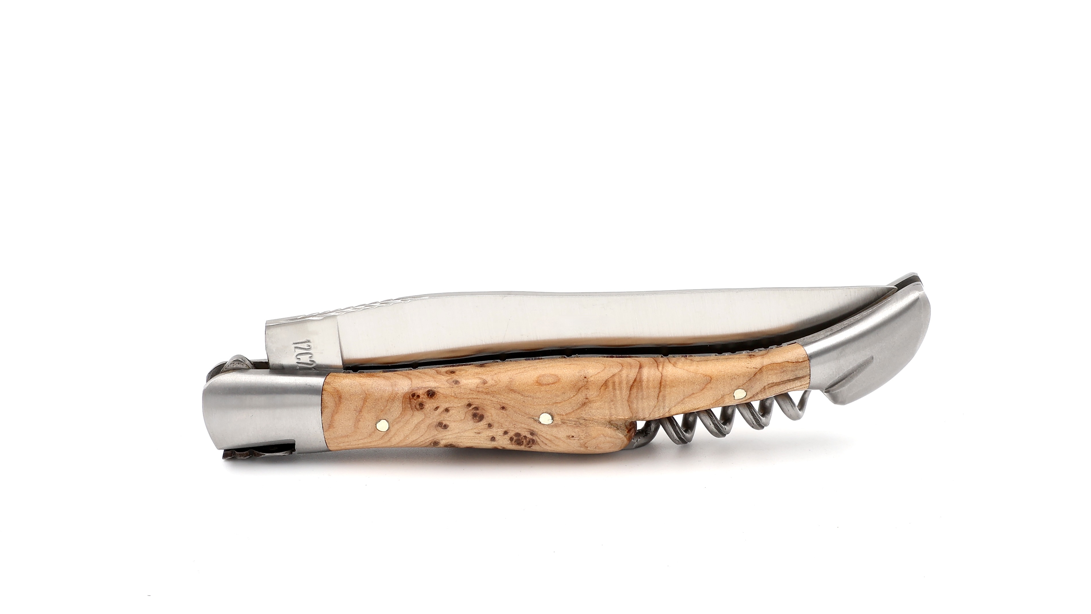 Laguiole en Aubrac juniper with corkscrew chiseled plates 12 cm