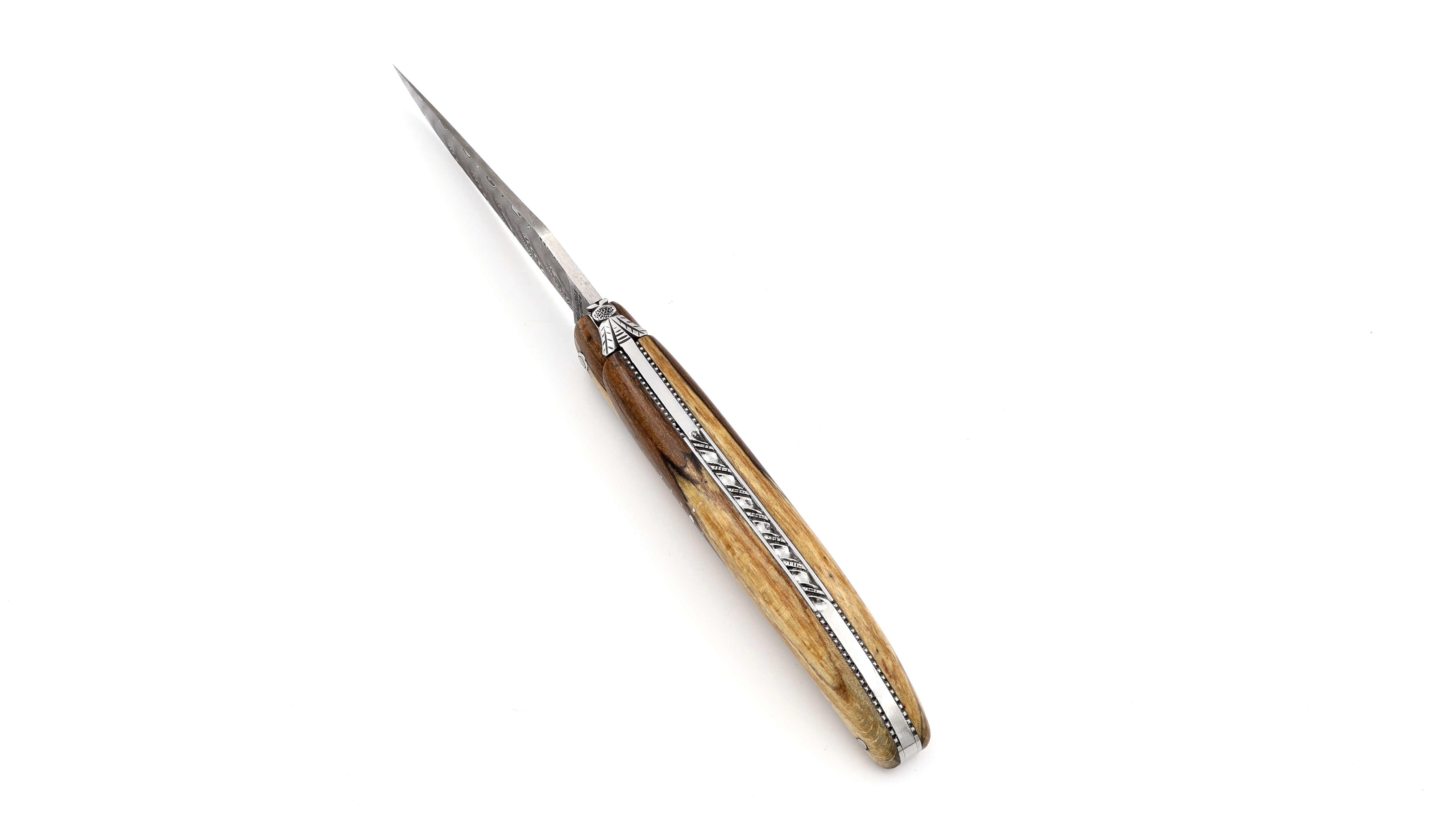 Laguiole en Aubrac Modell Perle DSC® Carbon Damast Aubrac Holz guillochiert massiver Griff 12 cm