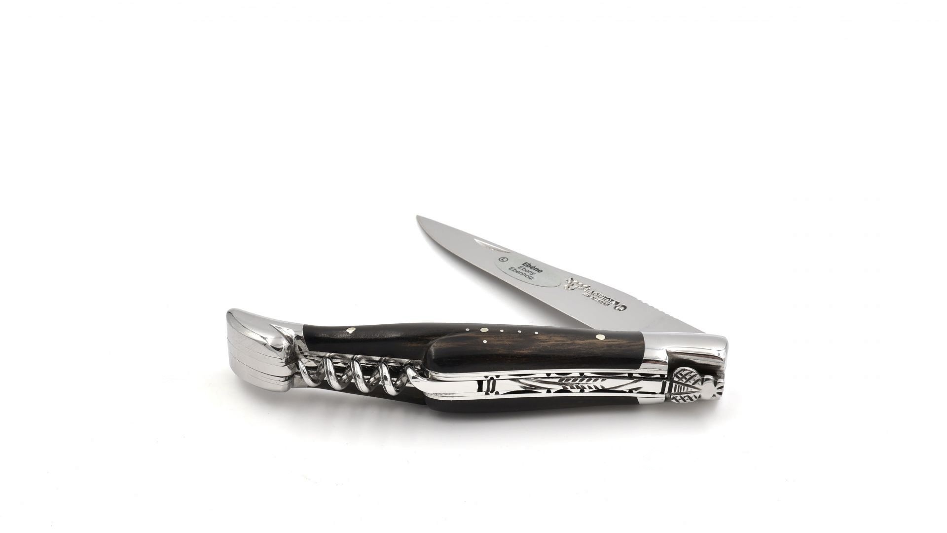 Laguiole en Aubrac doubleplate knife with corkscrew Ebony 12 cm