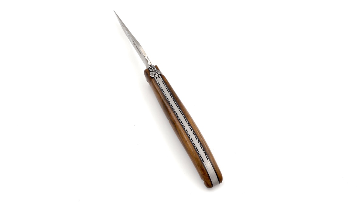 Laguiole en Aubrac Walnuss Wurzelholz guillochiert 3-D Biene massiver Griff 12 cm 
