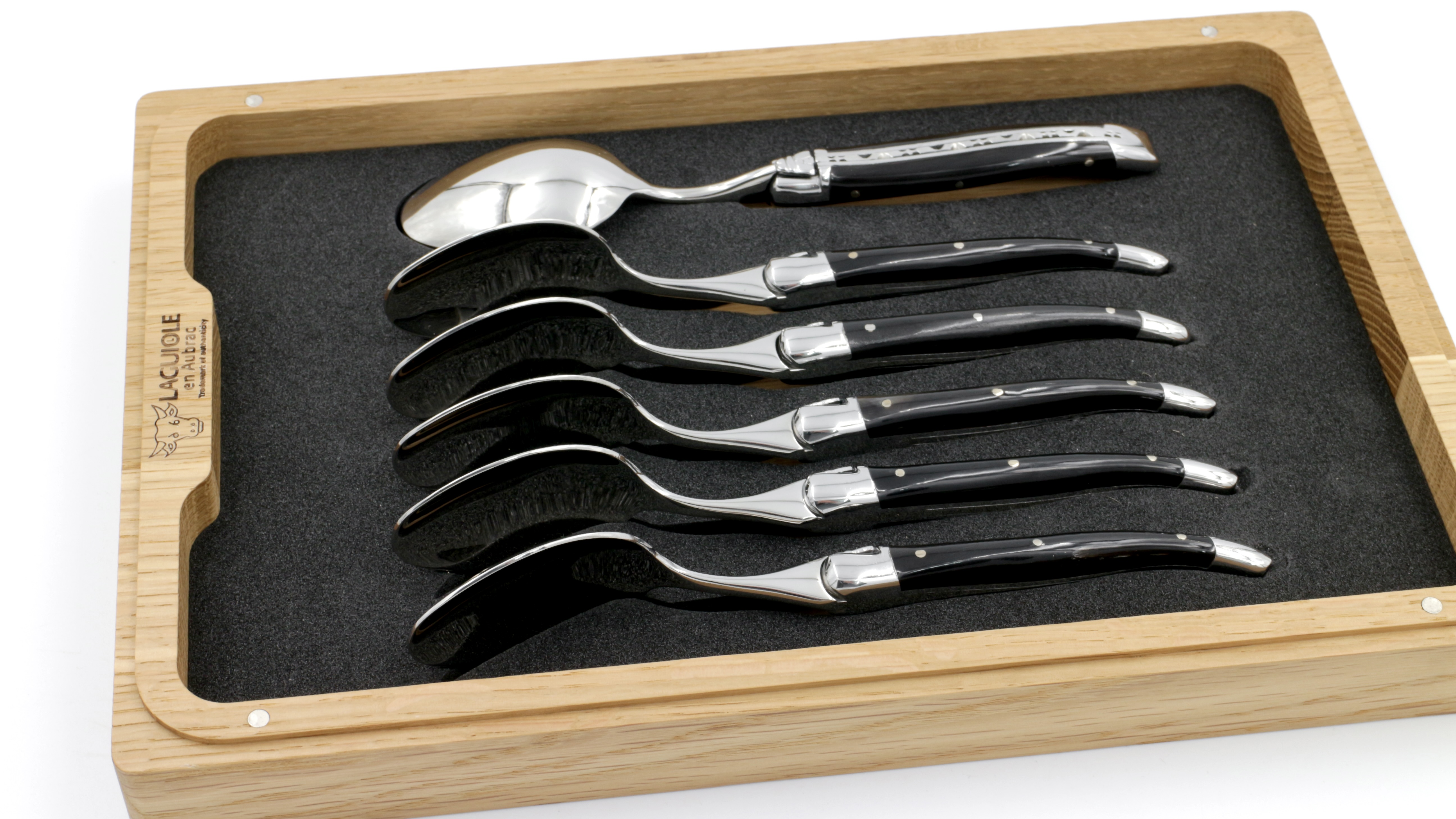 EC6A44F9-286E-4BB3-A141-10D0A76DB870_1_201_a Laguiole en Aubrac Büffelhorn Dessertlöffel Set 6-tlg.