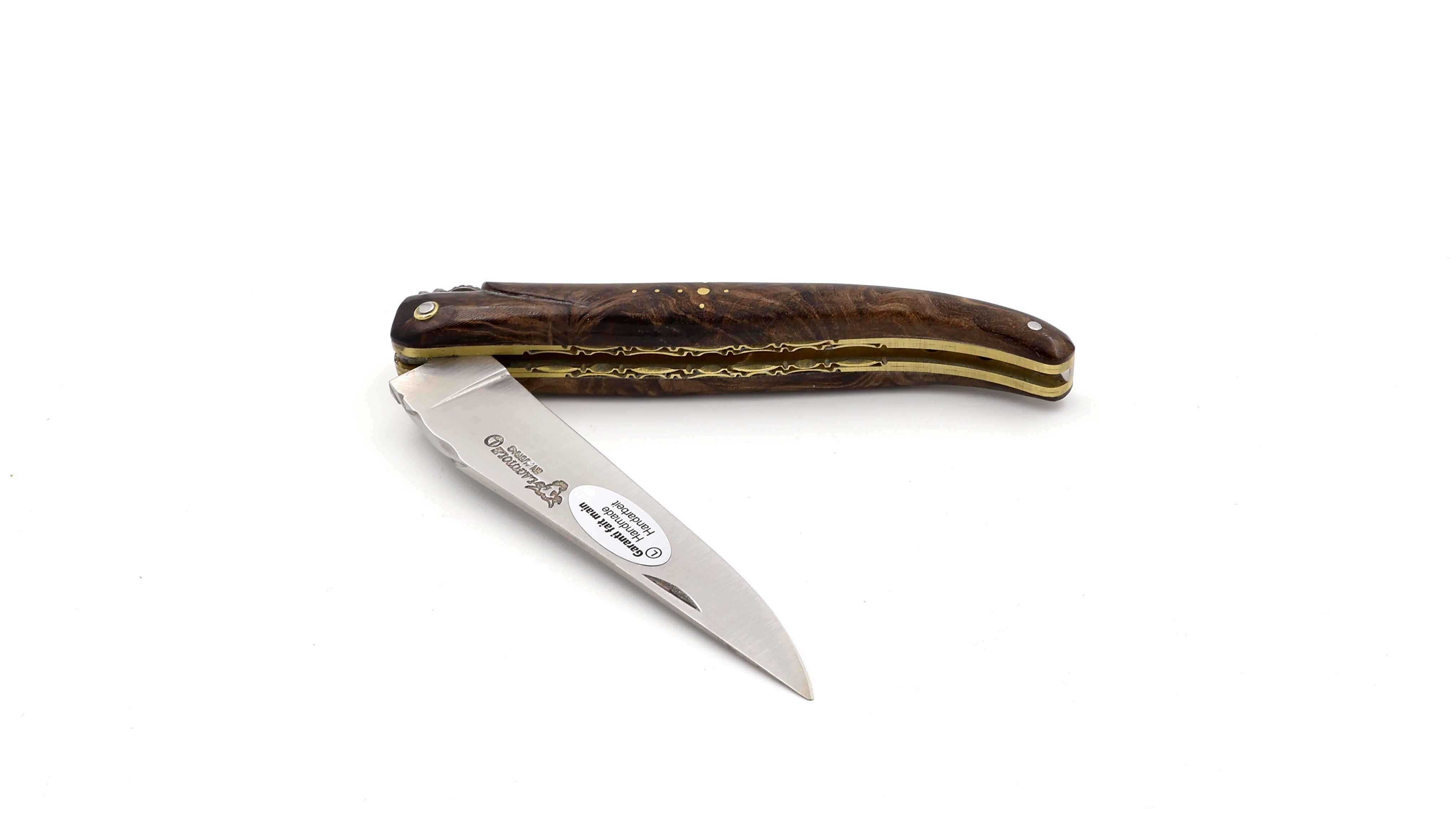 Laguiole en Aubrac Lorbeerholz massiv Messingplatine Doppelplatine 12 cm  