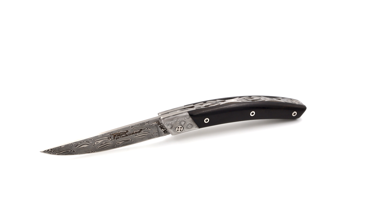 Claude DOZORME Thiers RLT ebony damascus blade and bolsters Claude DOZORME Thiers RLT ebony damascus blade and bolsters