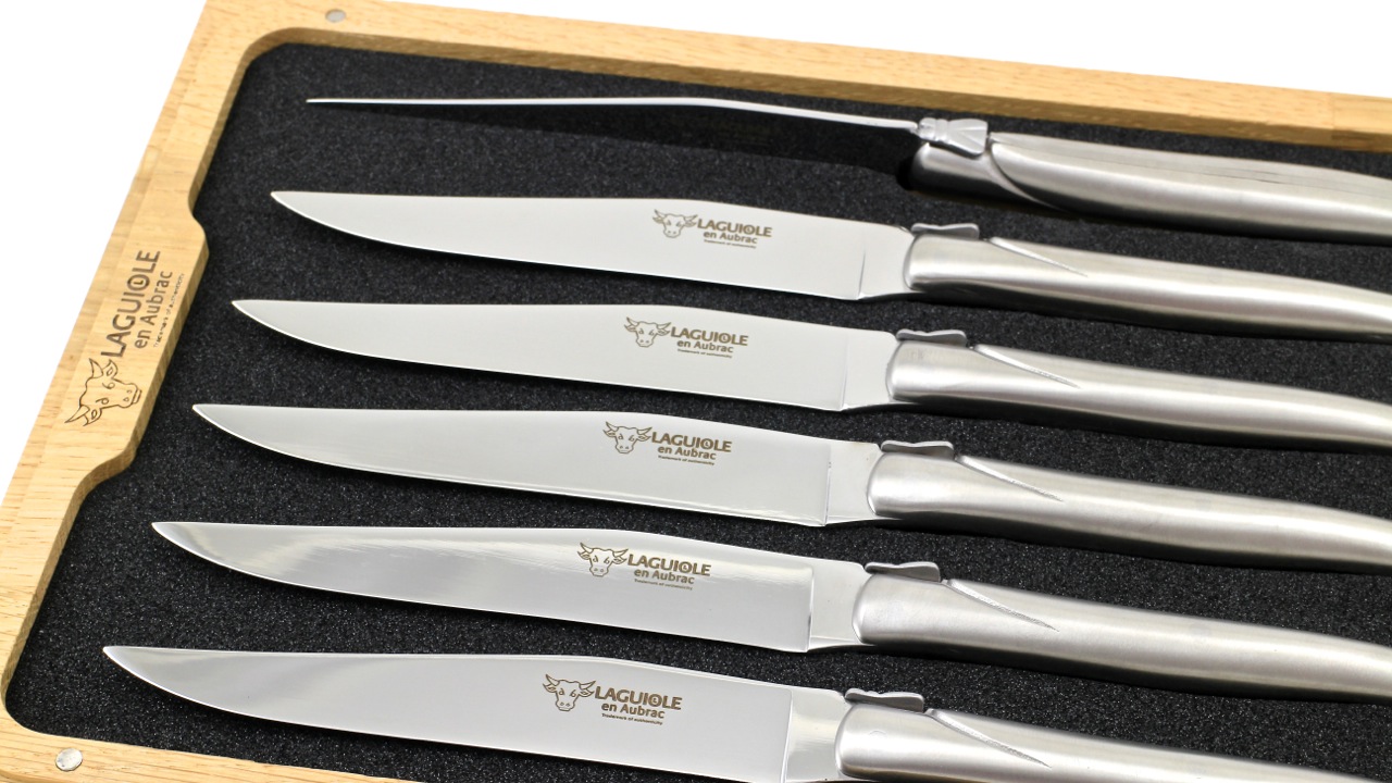 Laguiole en Aubrac Laguiole Steakmesser Set 6-teilig Edelstahl geschmiedet matt