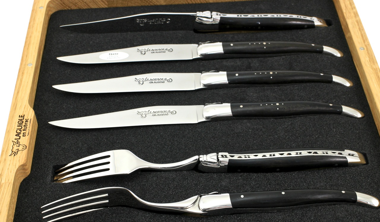 8er-Box-EBI-2 Laguiole en Aubrac 8-teiliges Laguiole Besteckset Ebenholz für 4 Personen