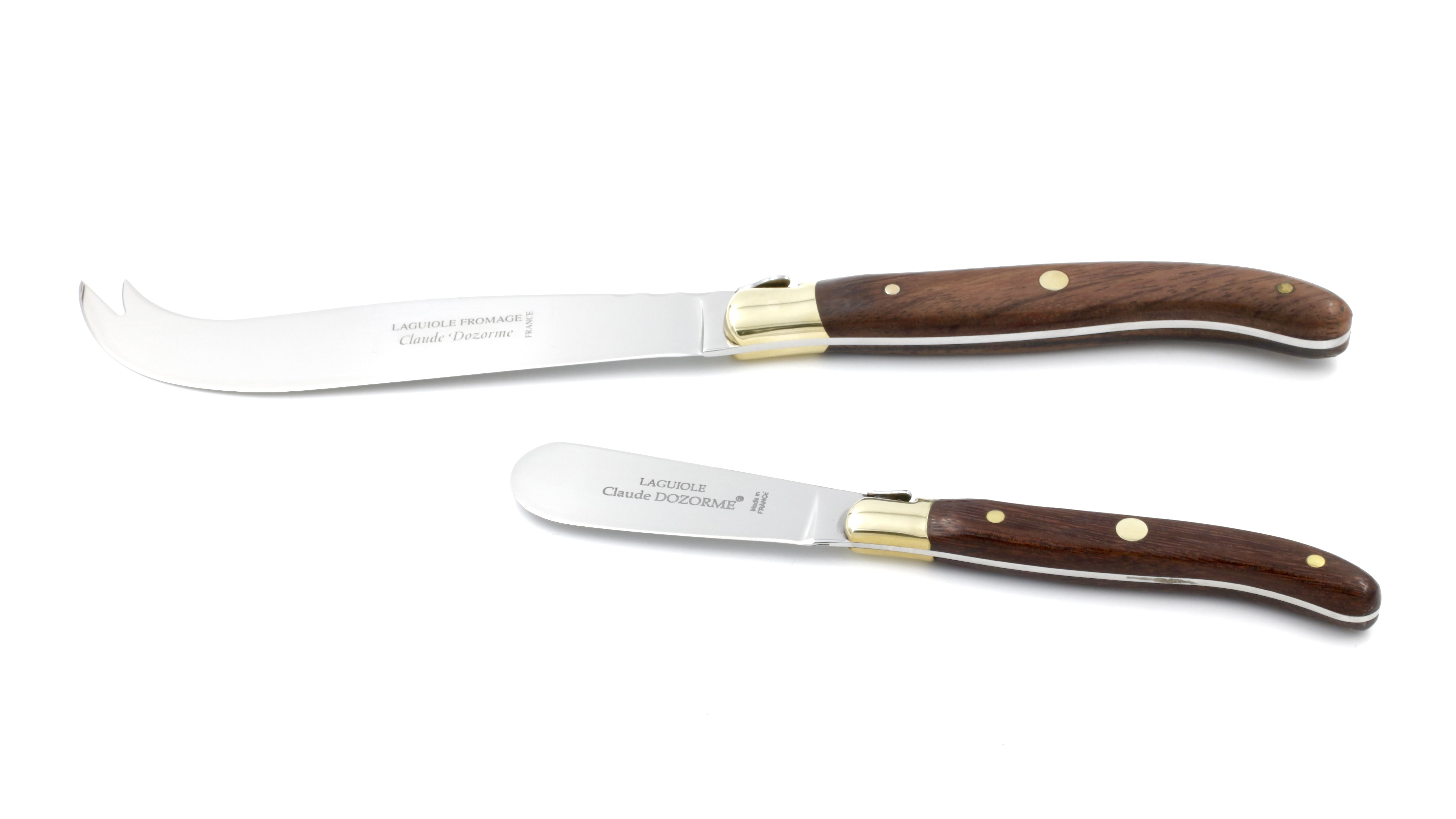 Claude DOZORME Laguiole cheese knife and butterknife vallerina brass bolster