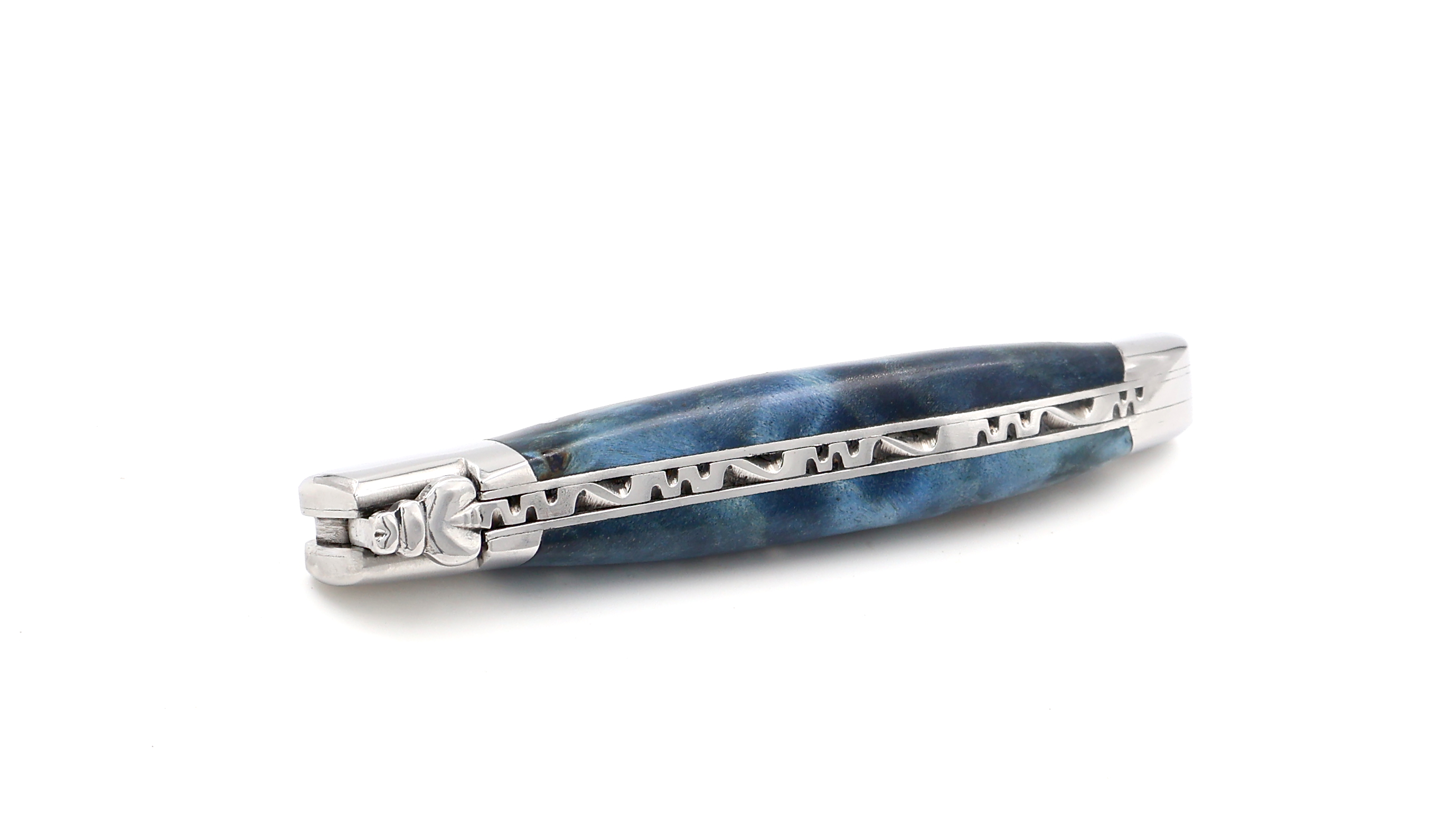 Laguiole en Aubrac Pappel Wurzelholz blau poliert 12 cm