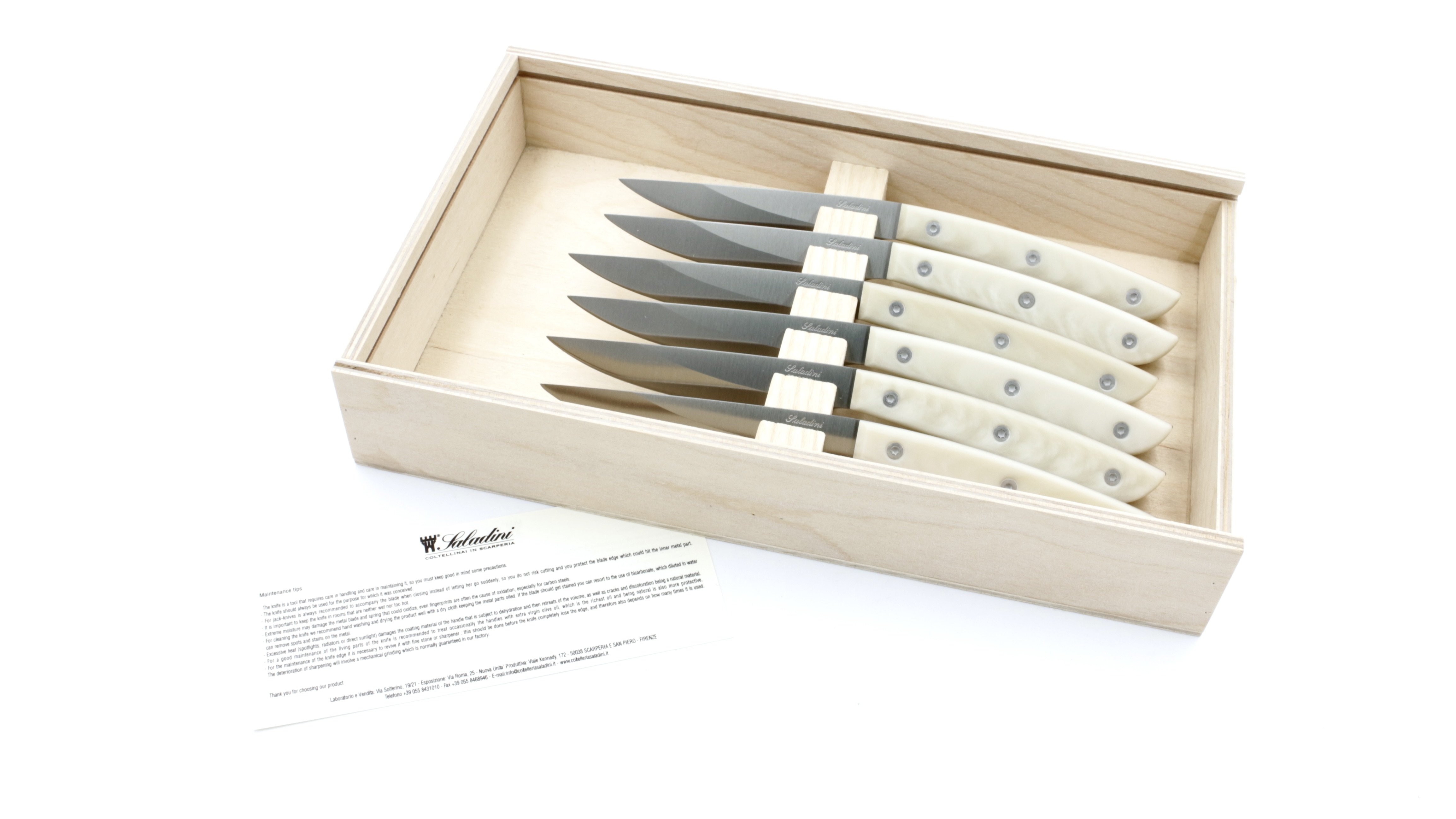 Saladini Steak knives Sliced Resin white Set of 6 