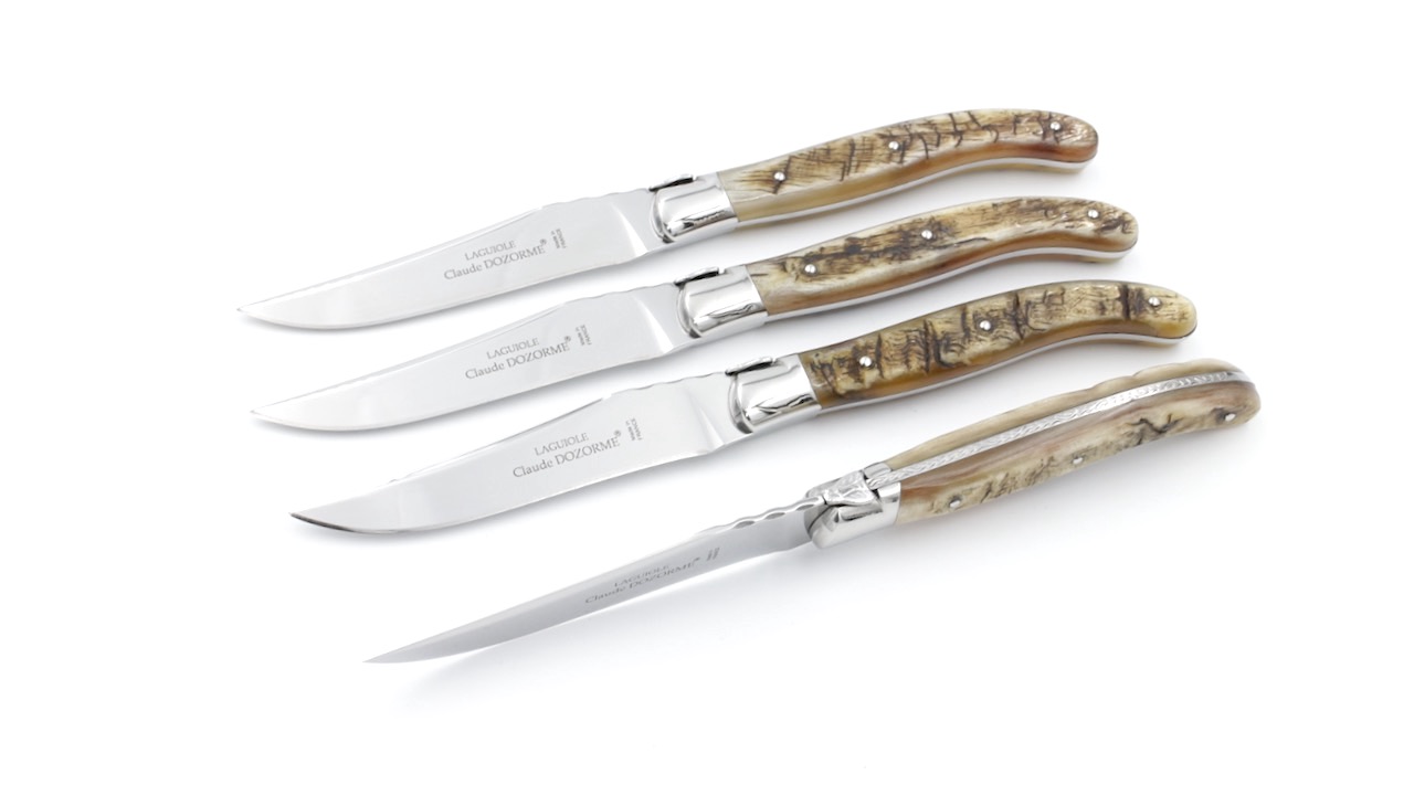 Claude DOZORME Laguiole Steakmesser Set 4-tlg. Widderhorn