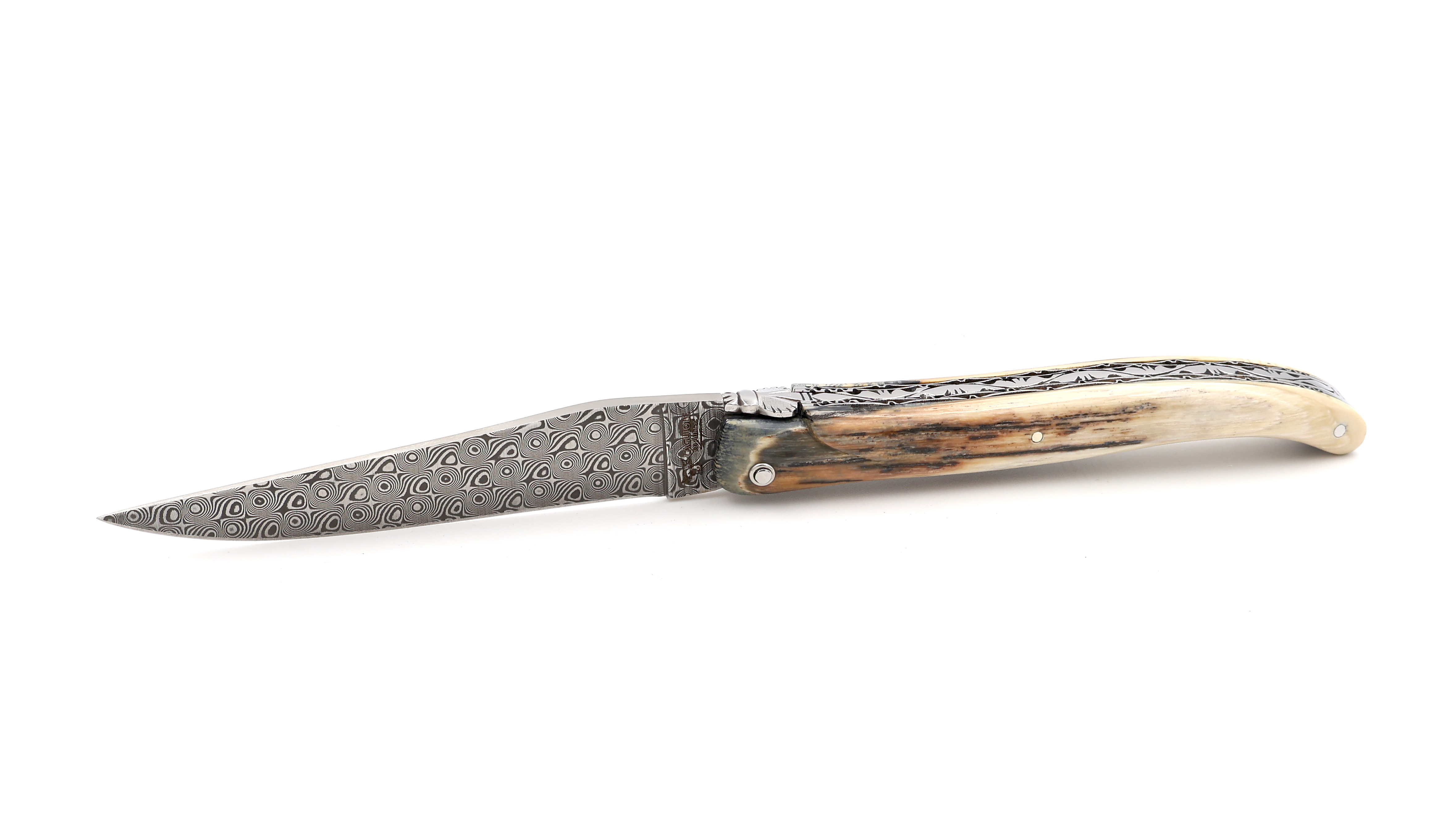 Laguiole en Aubrac DSC® Rosendamast Mammutelfenbein Kruste massiv Doppelplatinen 12 cm