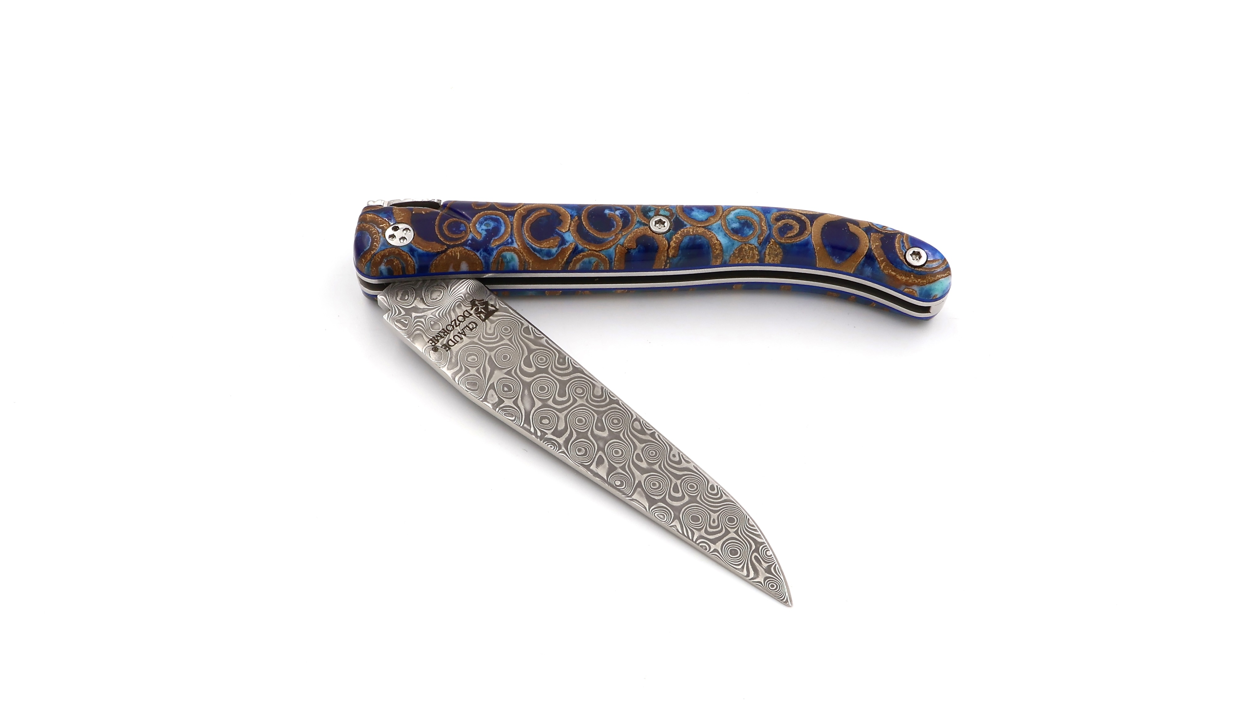 Claude DOZORME Laguiole Canella blue 12 cm damascus Claude DOZORME Laguiole Canella blue 12 cm damascus