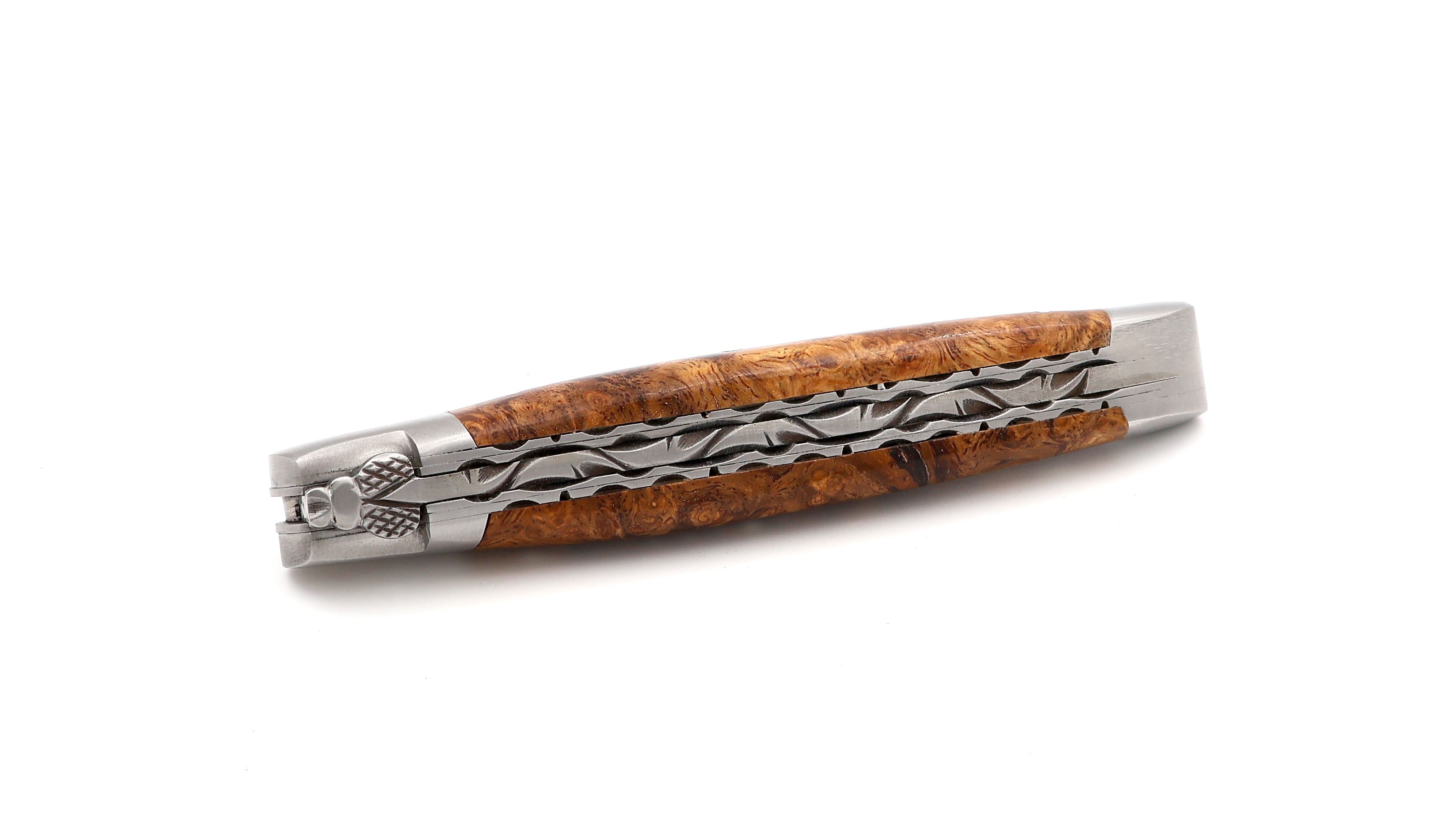 Laguiole en Aubrac DSC® Carbon Damast Amboina Wurzelholz Doppelplatine 12 cm
