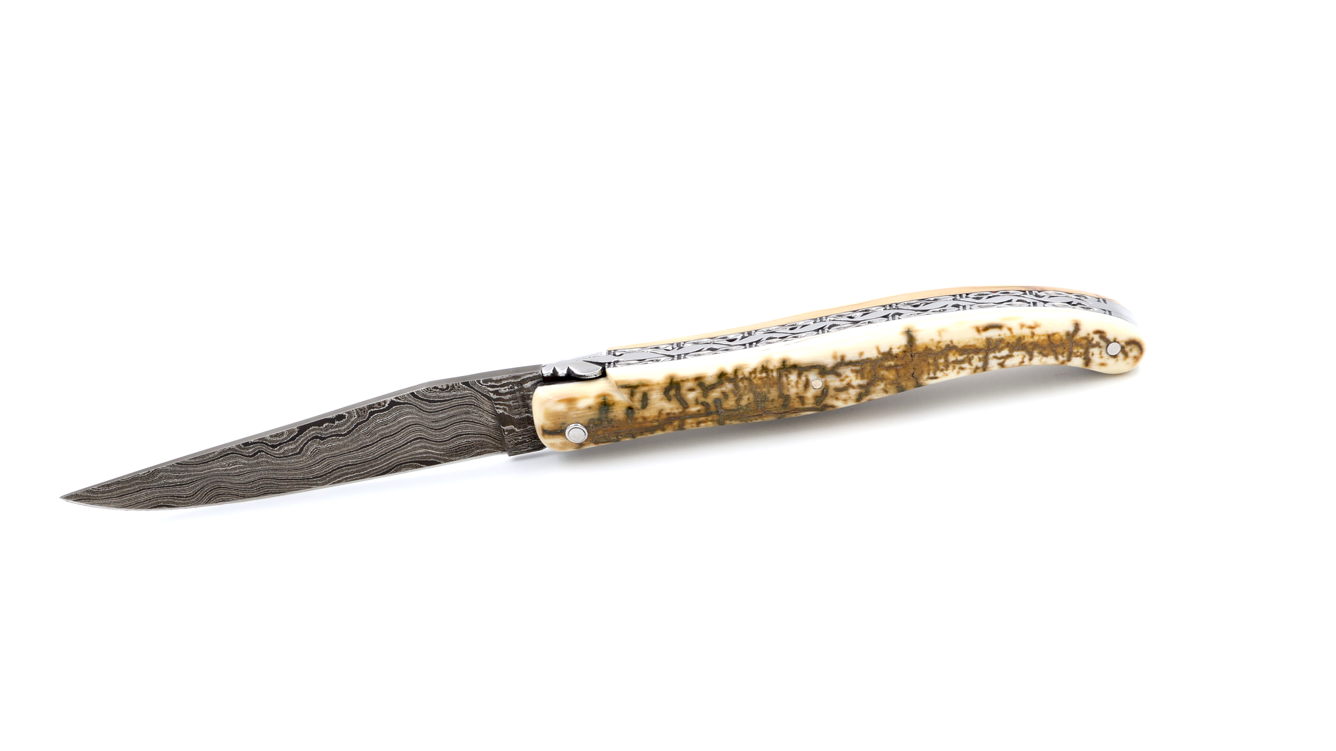 Laguiole en Aubrac Damast Mammutelfenbein Kruste massiv Doppelplatinen 12 cm