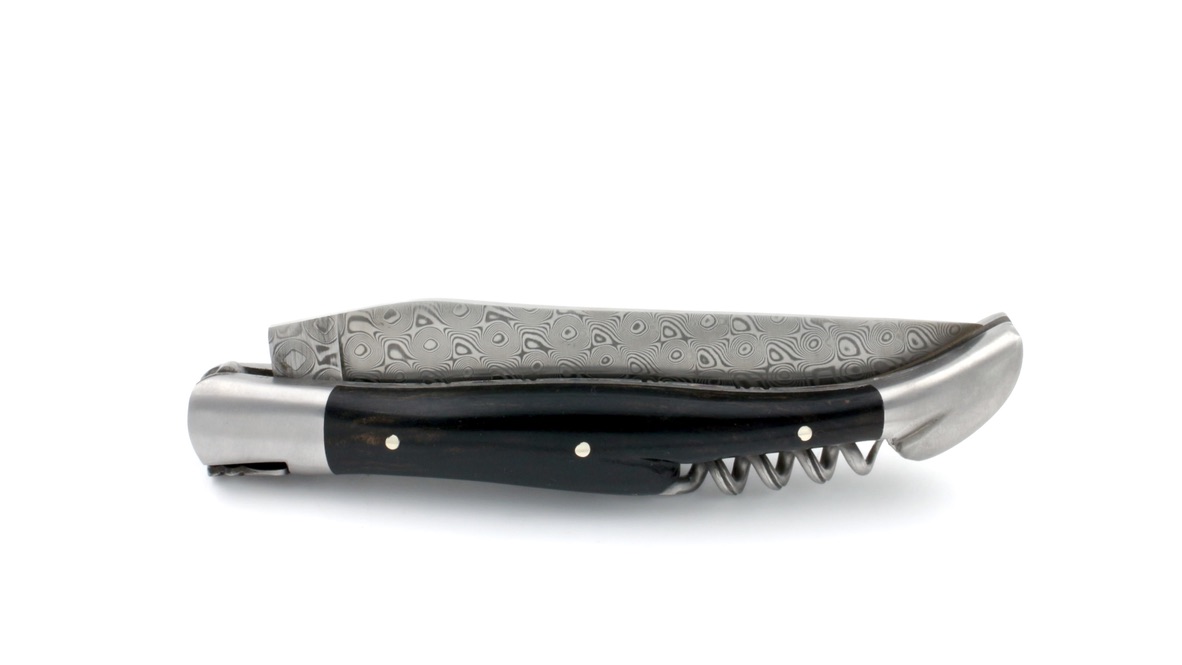 Laguiole en Aubrac DSC® damascus ebony with double plates, corkscrew 12 cm matt