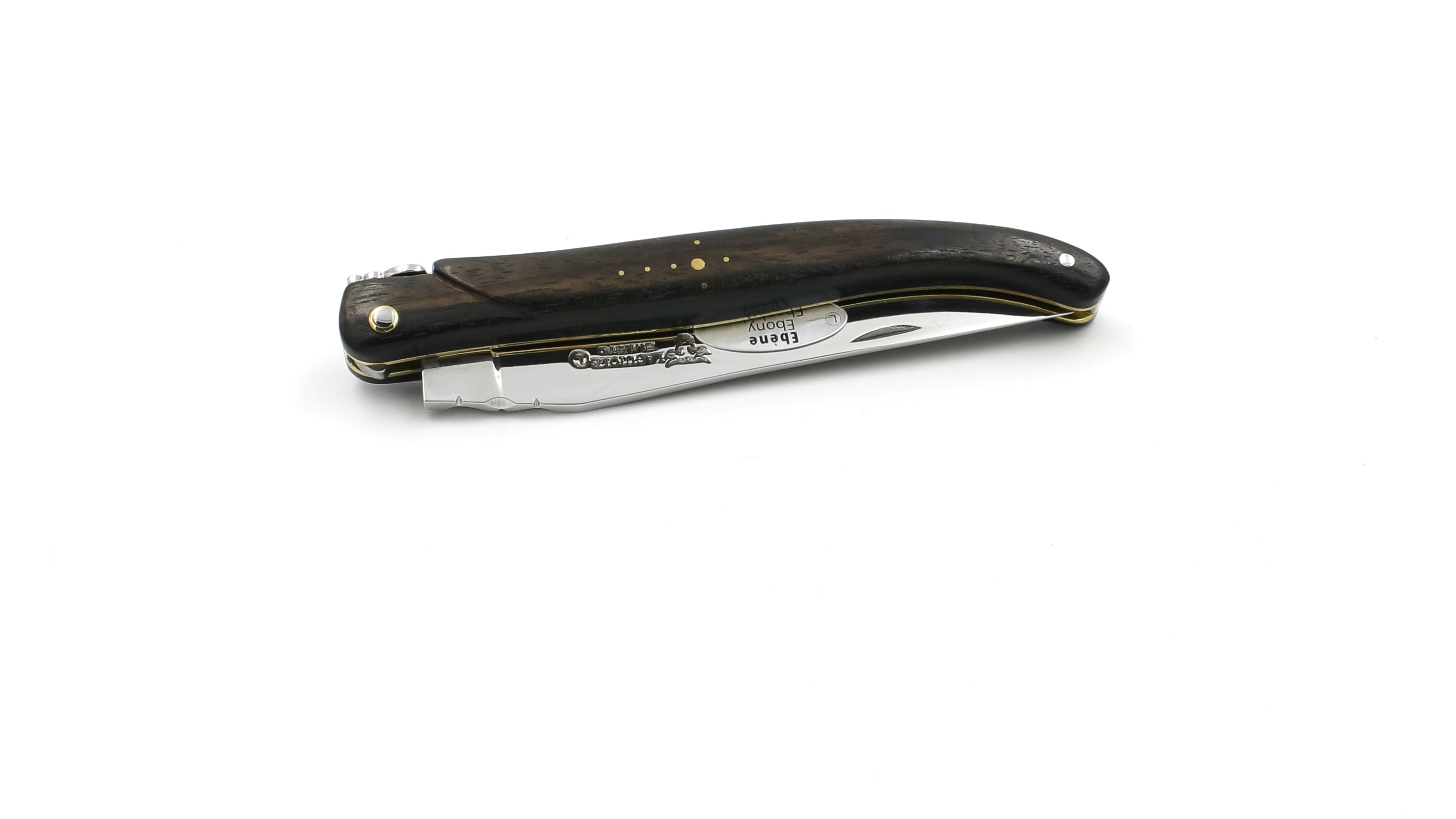 Laguiole en Aubrac Ebony full handle brass plates 12 cm