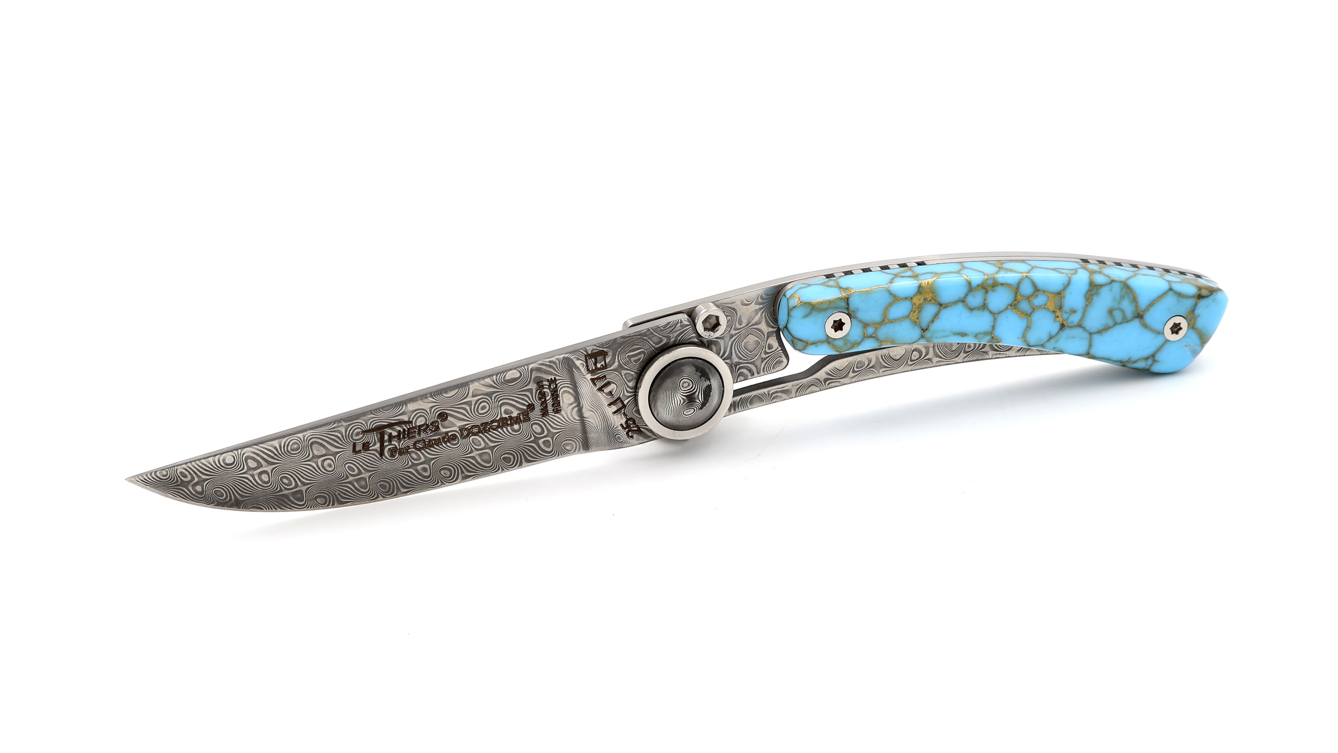 Claude DOZORME Thiers Liner turquoise damascus blade