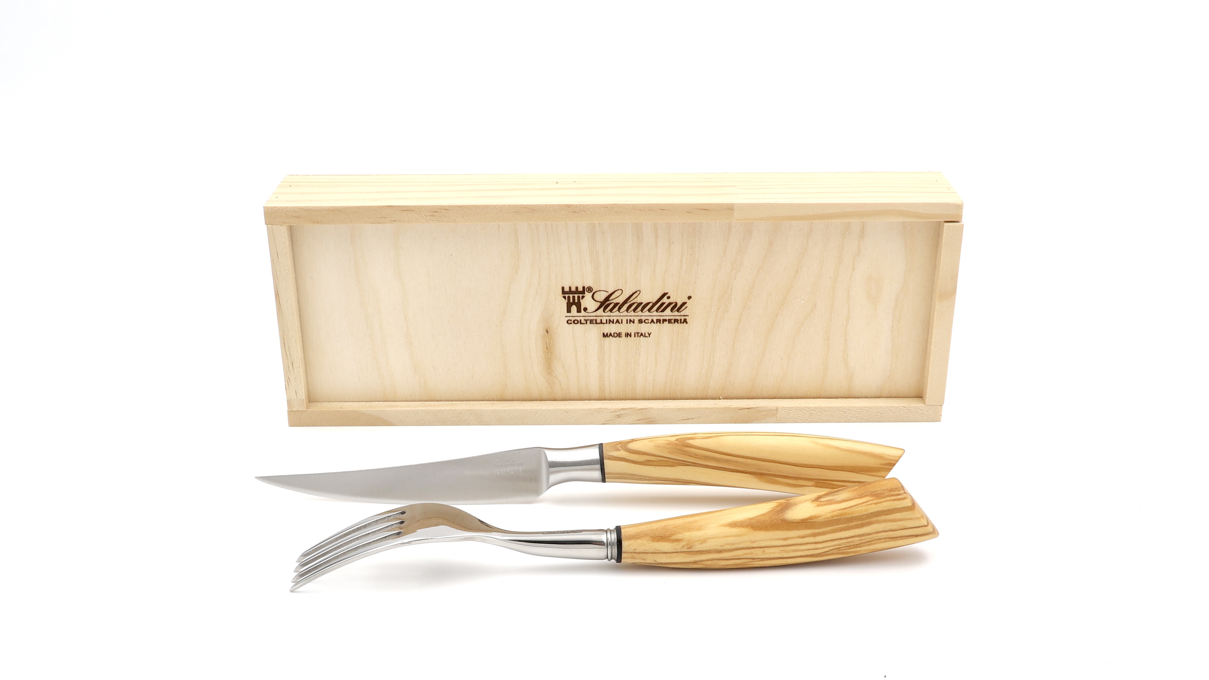 Saladini  steakknife & fork olivewood set 