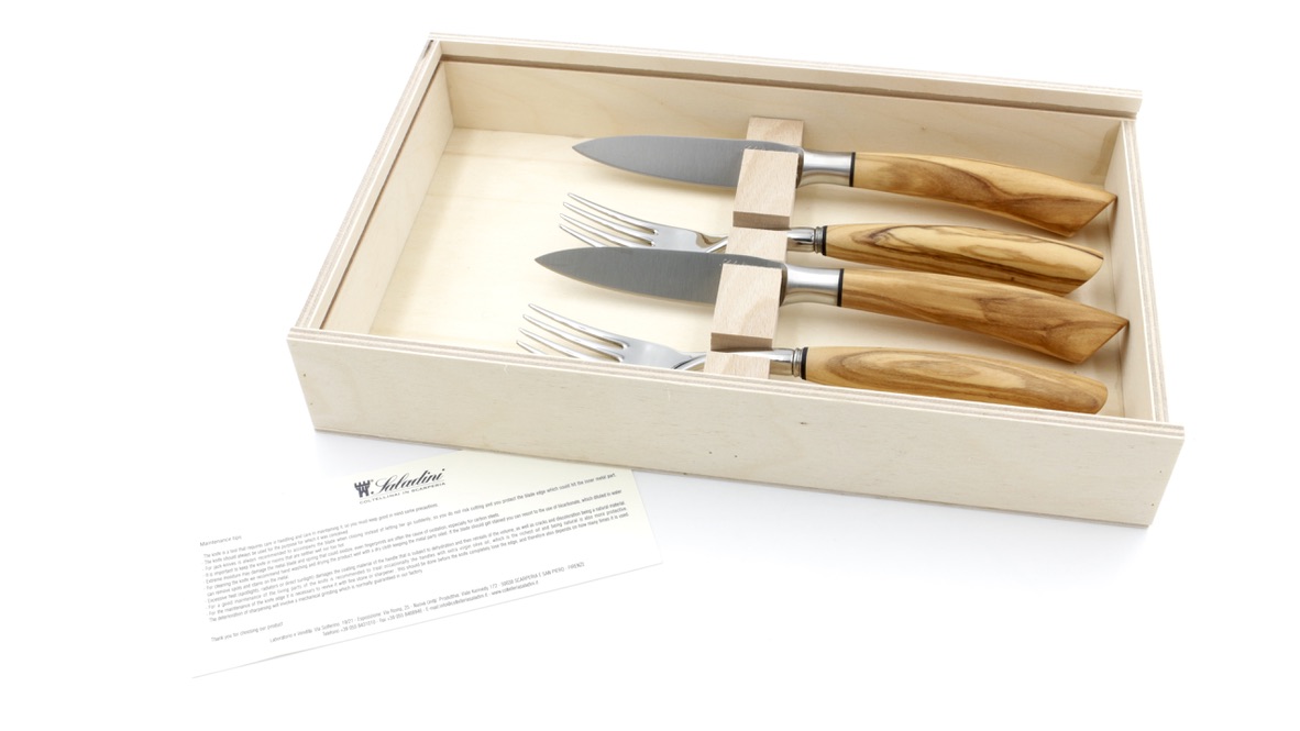 Saladini 2 Tafelmesser 2 Gabeln Olive Set für zwei Personen