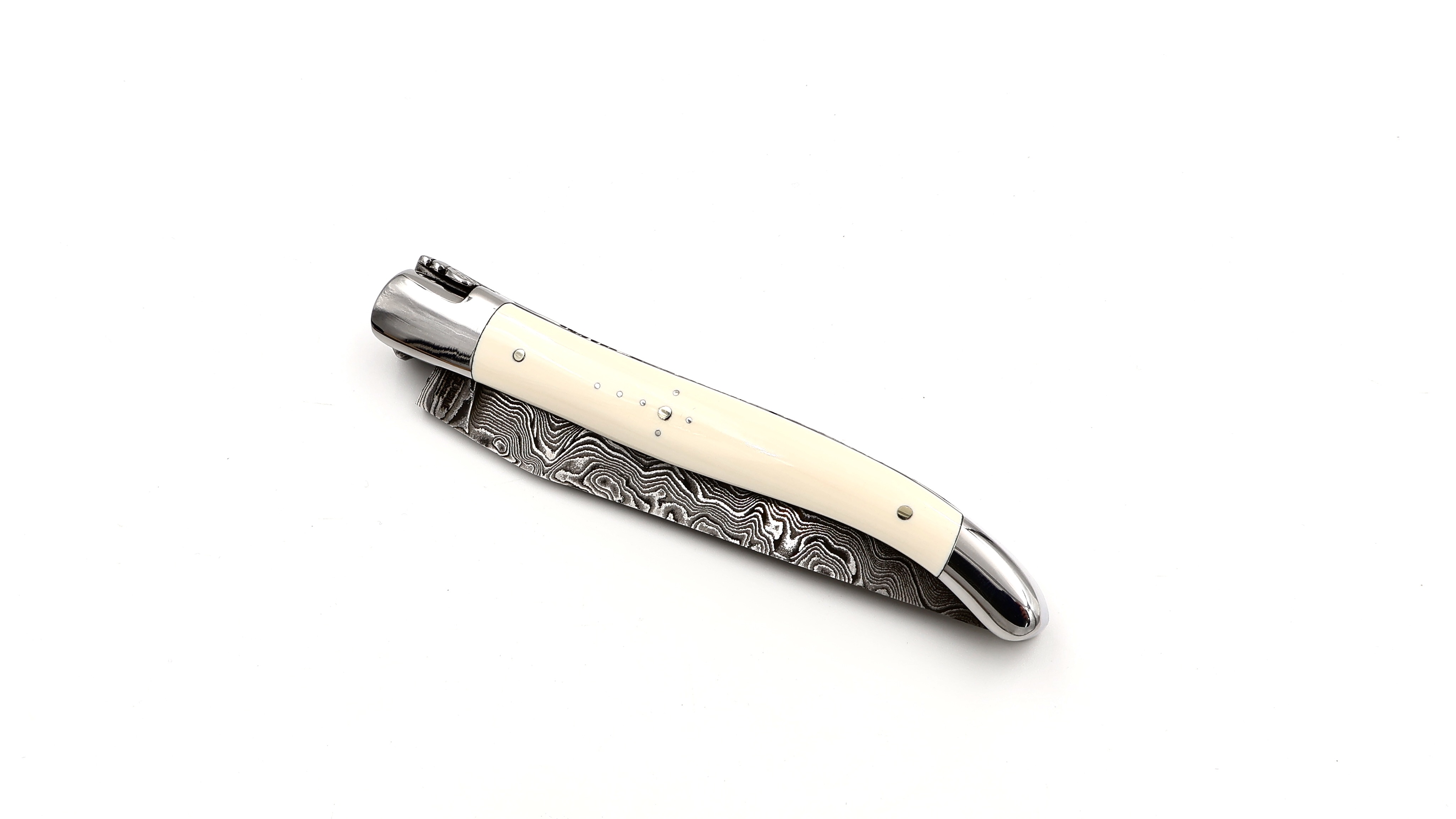 Laguiole en Aubrac double plate knife damascus Mammoth ivory 12 cm