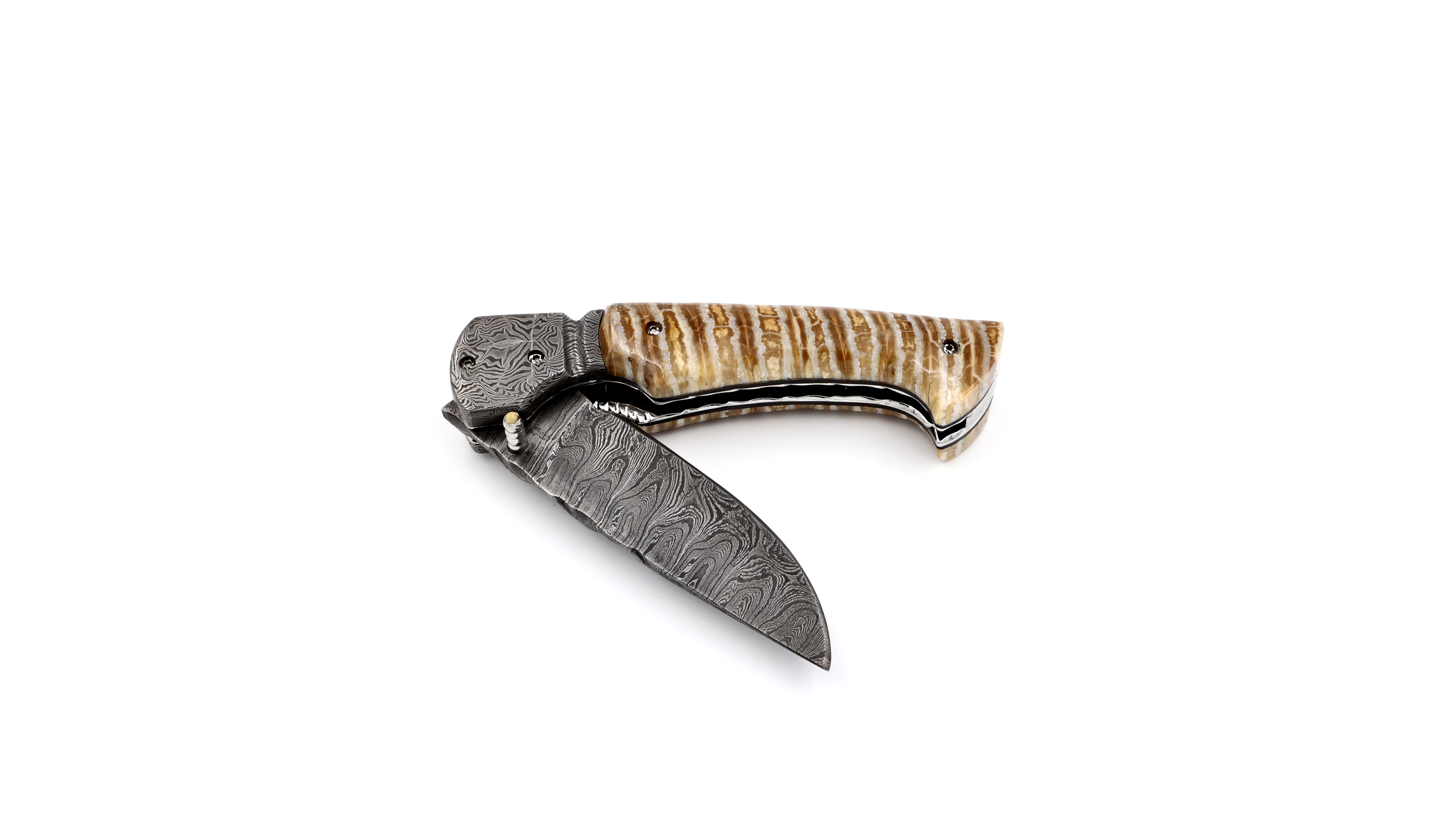 Olivier Moretti Linerlock Taschenmesser Mammutbackenzahn Damastklinge Olivier Moretti Linerlock Taschenmesser Mammutbackenzahn Damastklinge