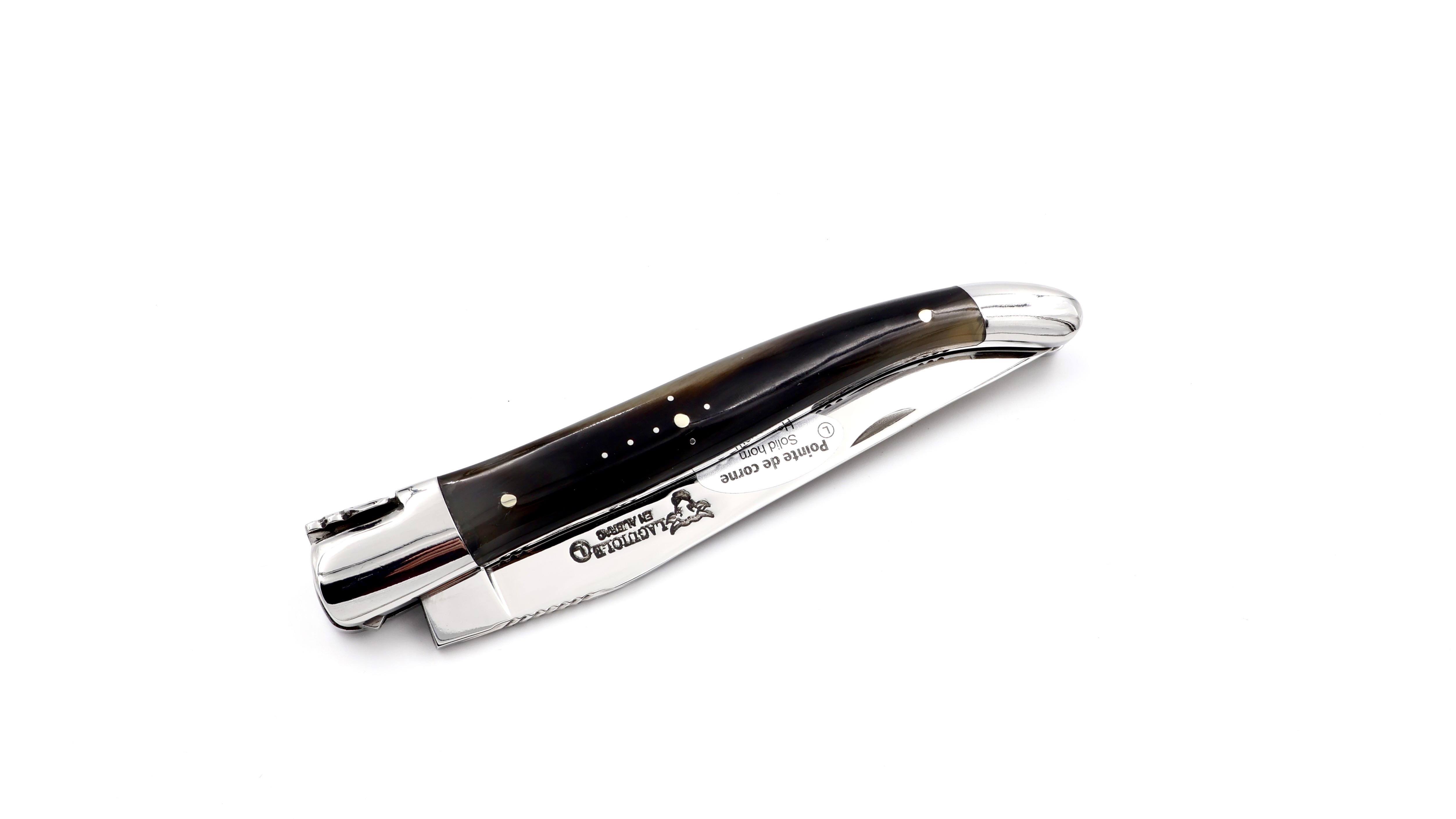 Laguiole en Aubrac guillochierte Platine Hornspitze 12 cm