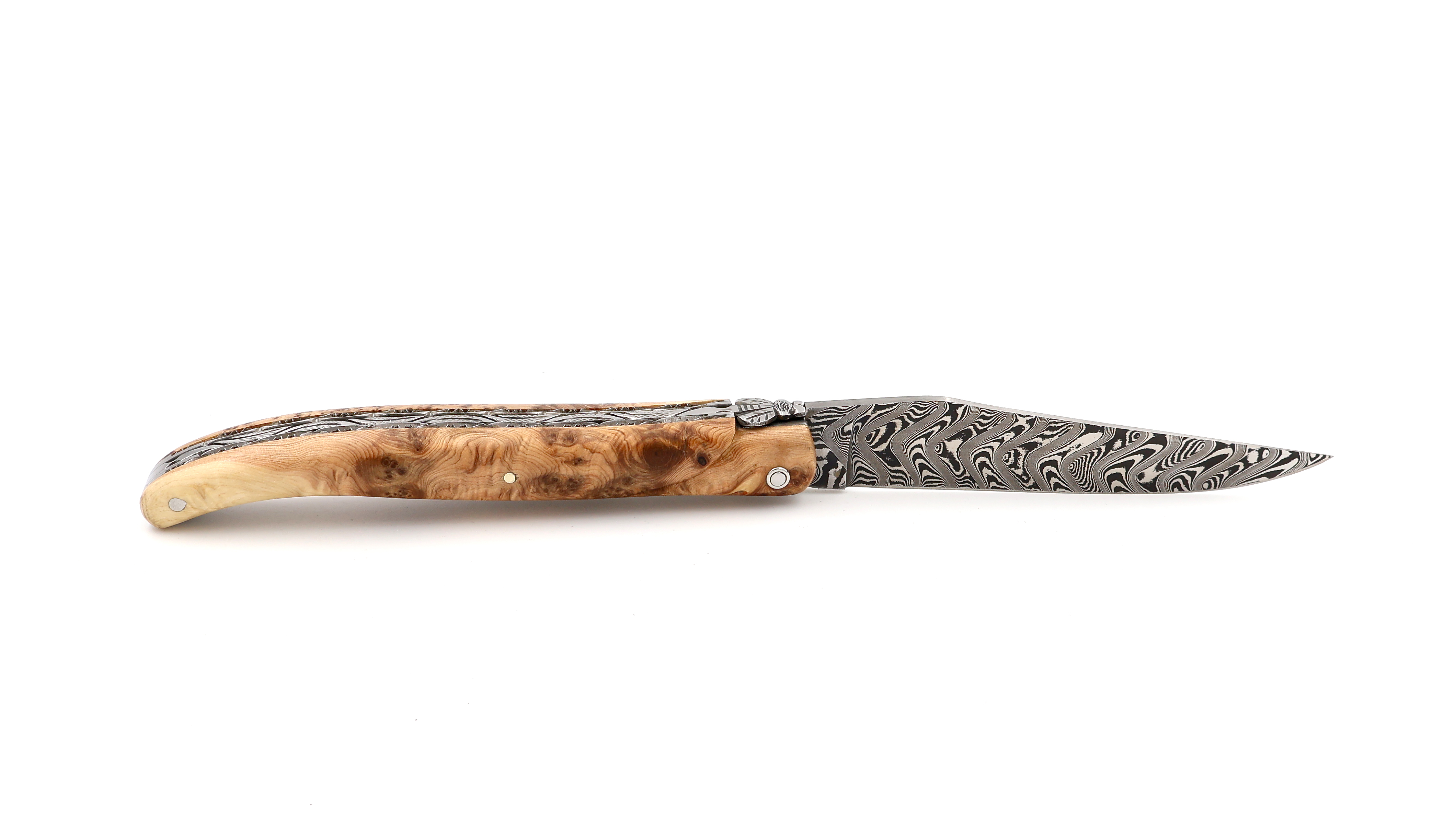 Laguiole en Aubrac damascus full handle juniper wood with double plates 12 cm